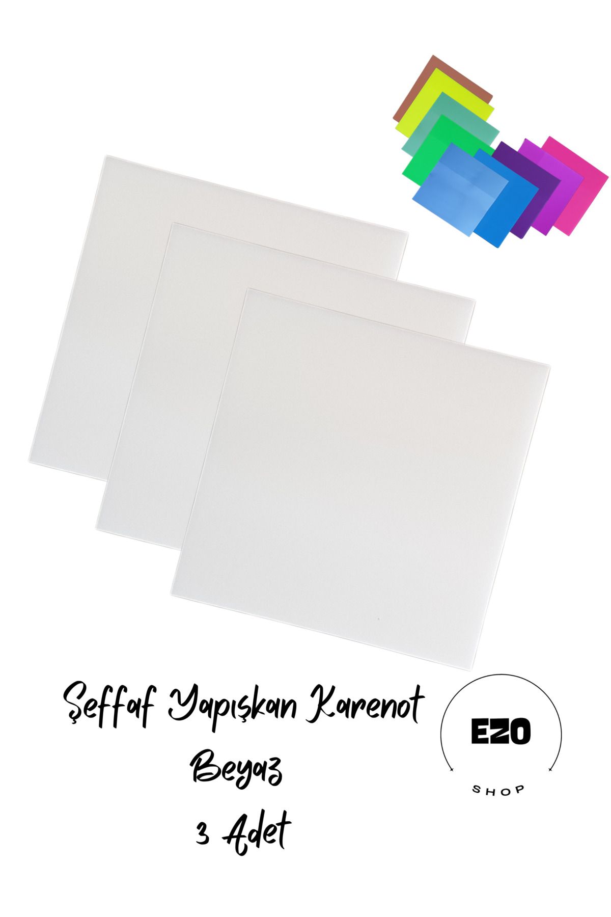 EZOSHOP Şeffaf Renkli Postit Yapışkan Post-it Not Kağıdı Karenot Beyaz 3 Adet (3 X 50YAPRAK)