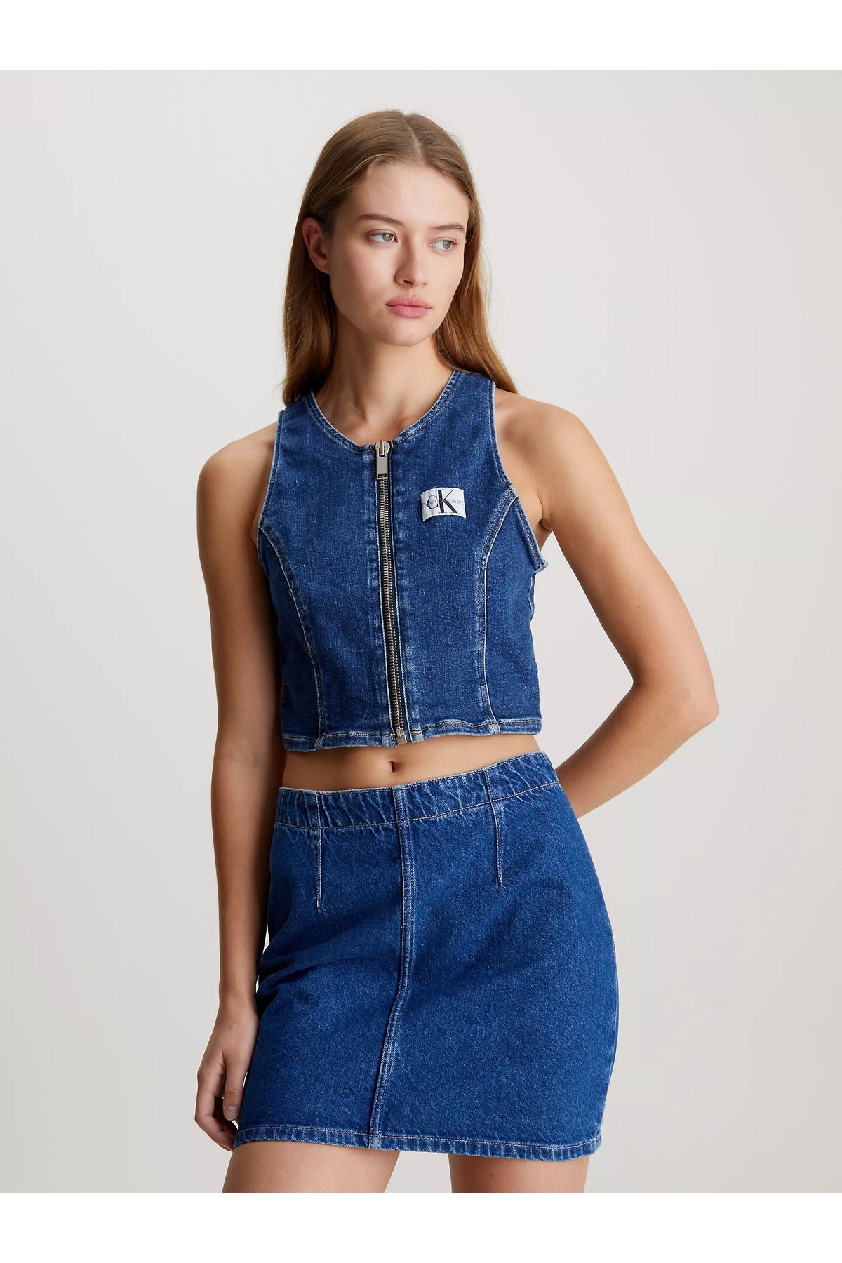 Calvin Klein Kadın Fermuar Kapamalı  Marka Logolu Mavi Gömlek J20J222799-1BJ