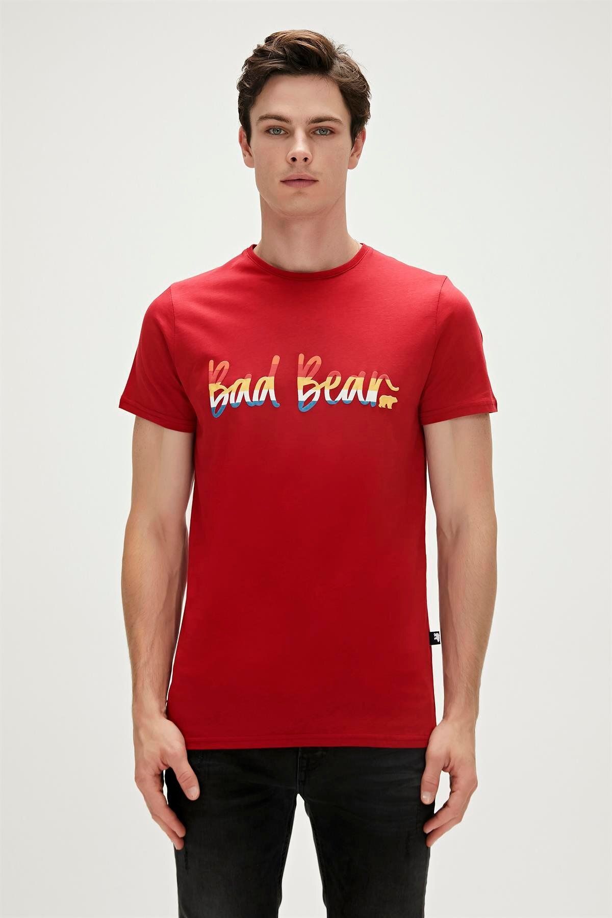 Bad Bear Manuscript T-shirt Lava Kırmızı Baskılı Erkek Tişört