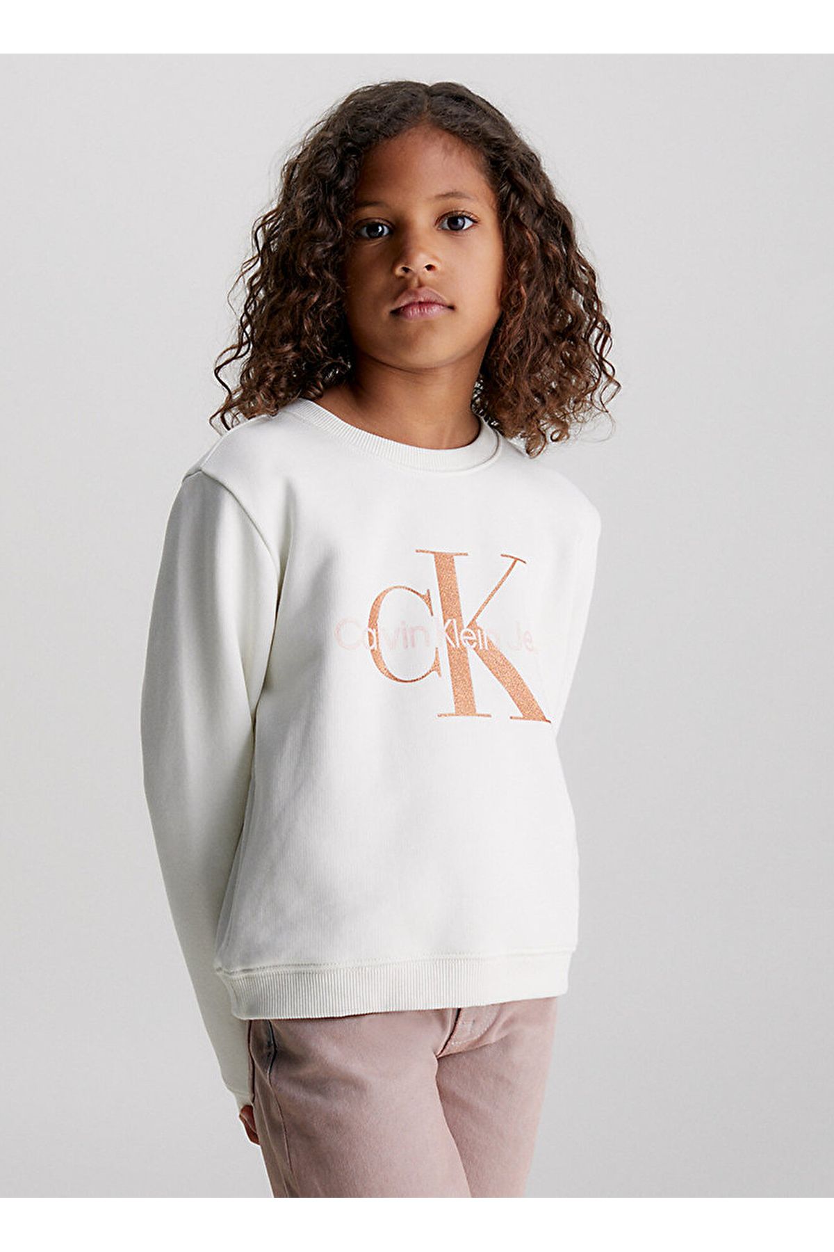 Calvin Klein Beyaz Kız Çocuk Bisiklet Yaka Baskılı Sweatshirt Ig0ıg02207ybı