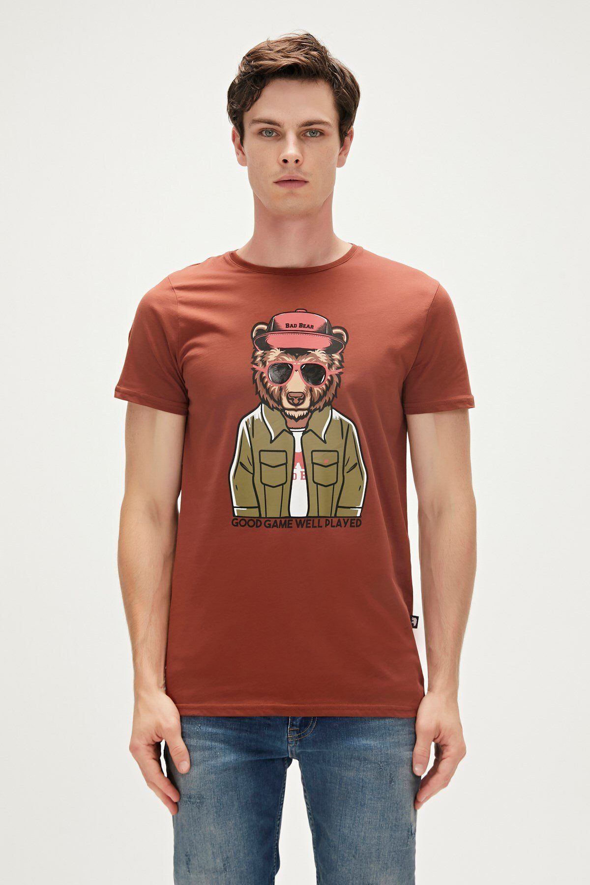 Bad Bear Good Game T-shirt Woody Kahverengi Baskılı Erkek Tişört