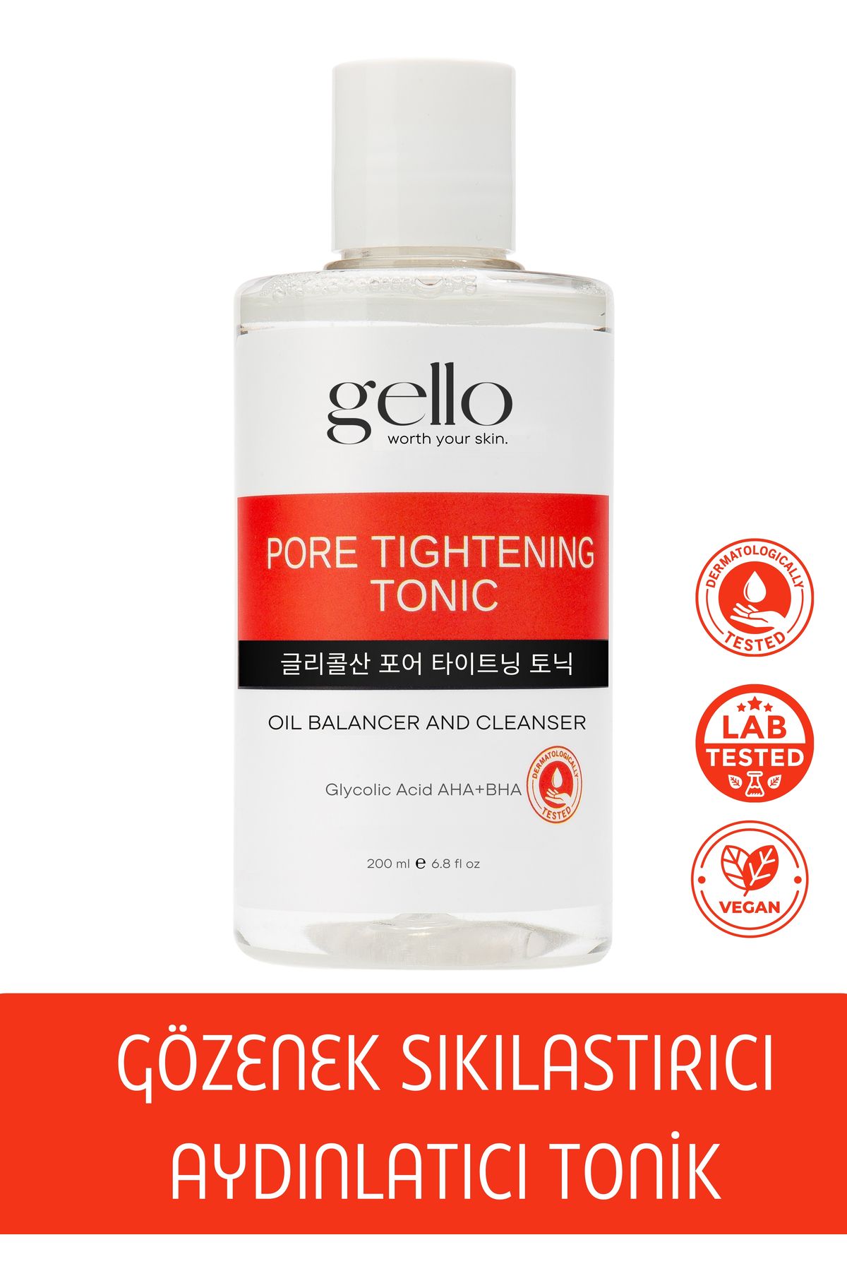 GELLO Aydınlatıcı Ve Gözenek Sıkılaştırıcı Tonik Glycolic Acid Aha-bha 200 Ml.