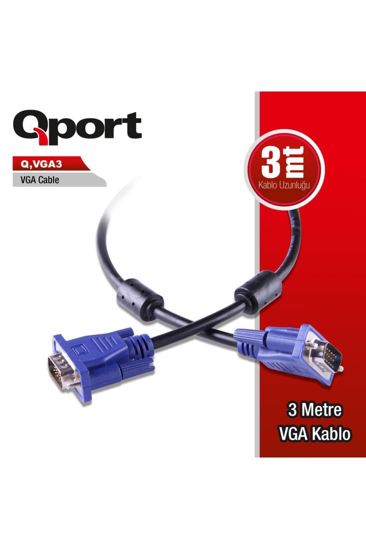Qport Q-vga3 3,0m Vga (MONİTÖR)kablosu ,filtreli