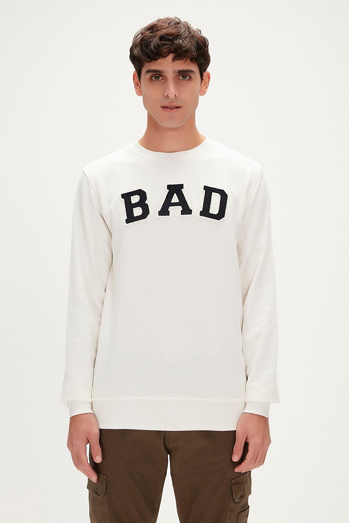 Bad Bear Bad Convex Crewneck Off-white Beyaz Baskılı Erkek Sweatshirt