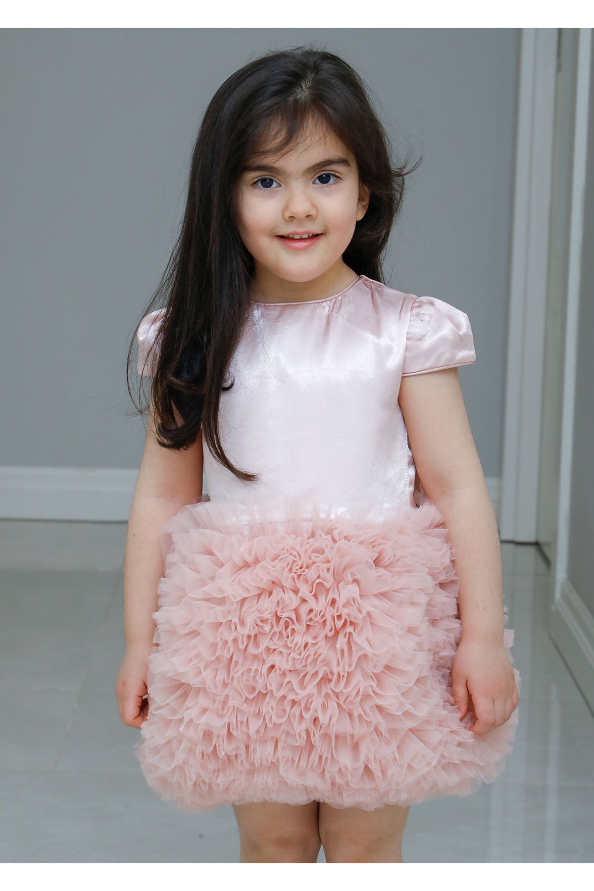 Mika Bebek & Çocuk Kız Çocuk Özel Gün Simli Kabarık Fiyonk Detay Pudra Tütü Elbise