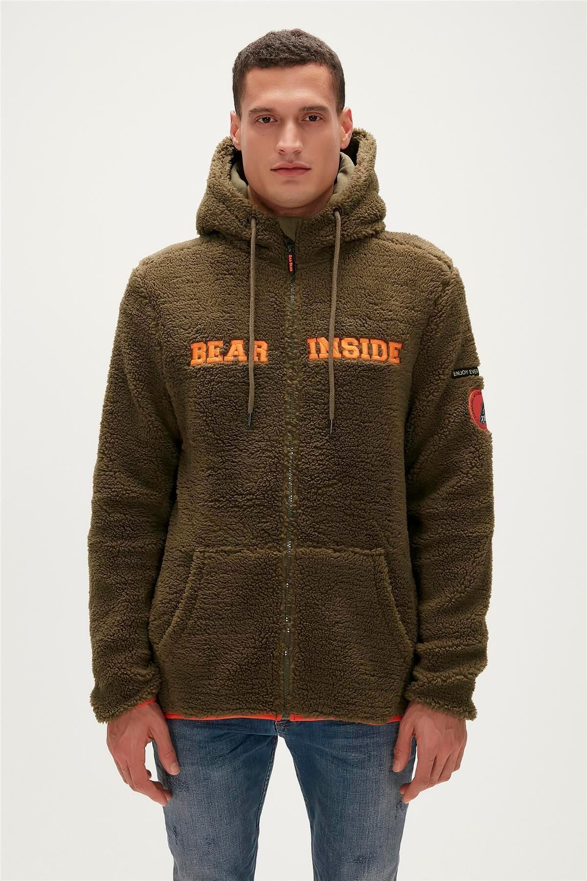 Bad Bear Shaggy Plush Full-zip Haki Peluş Erkek Kapüşonlu Sweatshirt