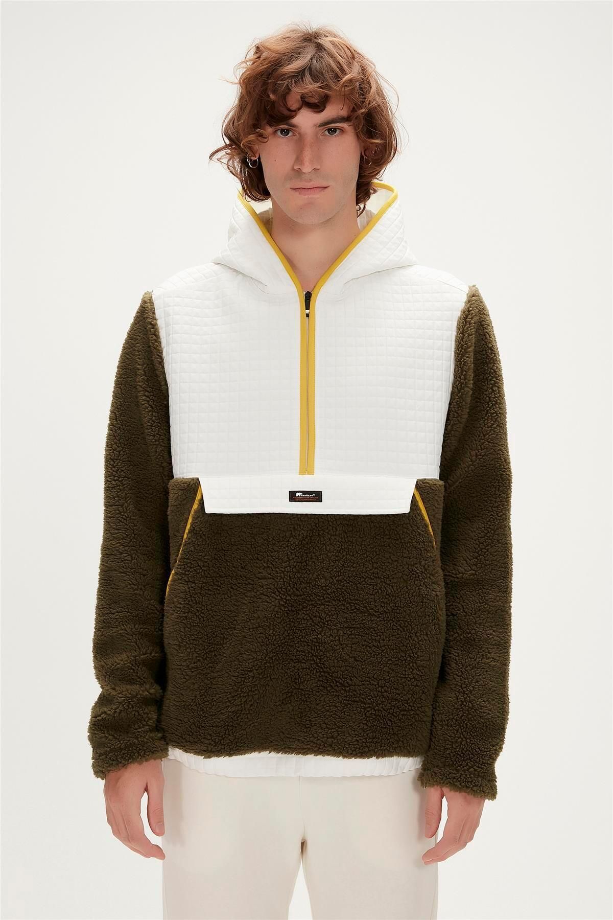 Bad Bear Leonard Plush Half-zip Haki Peluş Erkek Kapüşonlu Sweatshirt