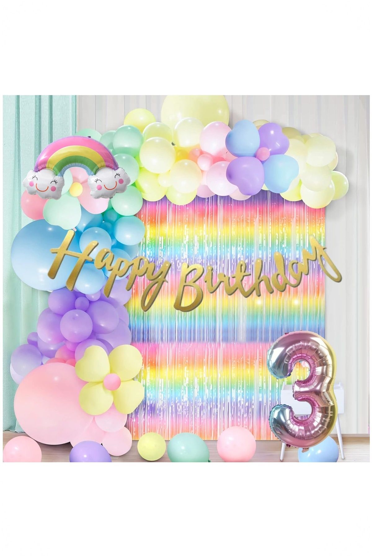 BİDOLUMUTLULUK Makaron Balon Seti ve Arka Fon Doğum Günü Seti Kutlama Eğlence