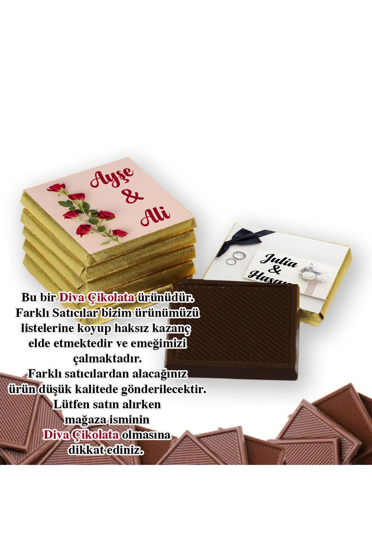 Diva Çikolata Söz Nişan Nikah Çikolatası 150 Adet Madlen Çikolata Altın