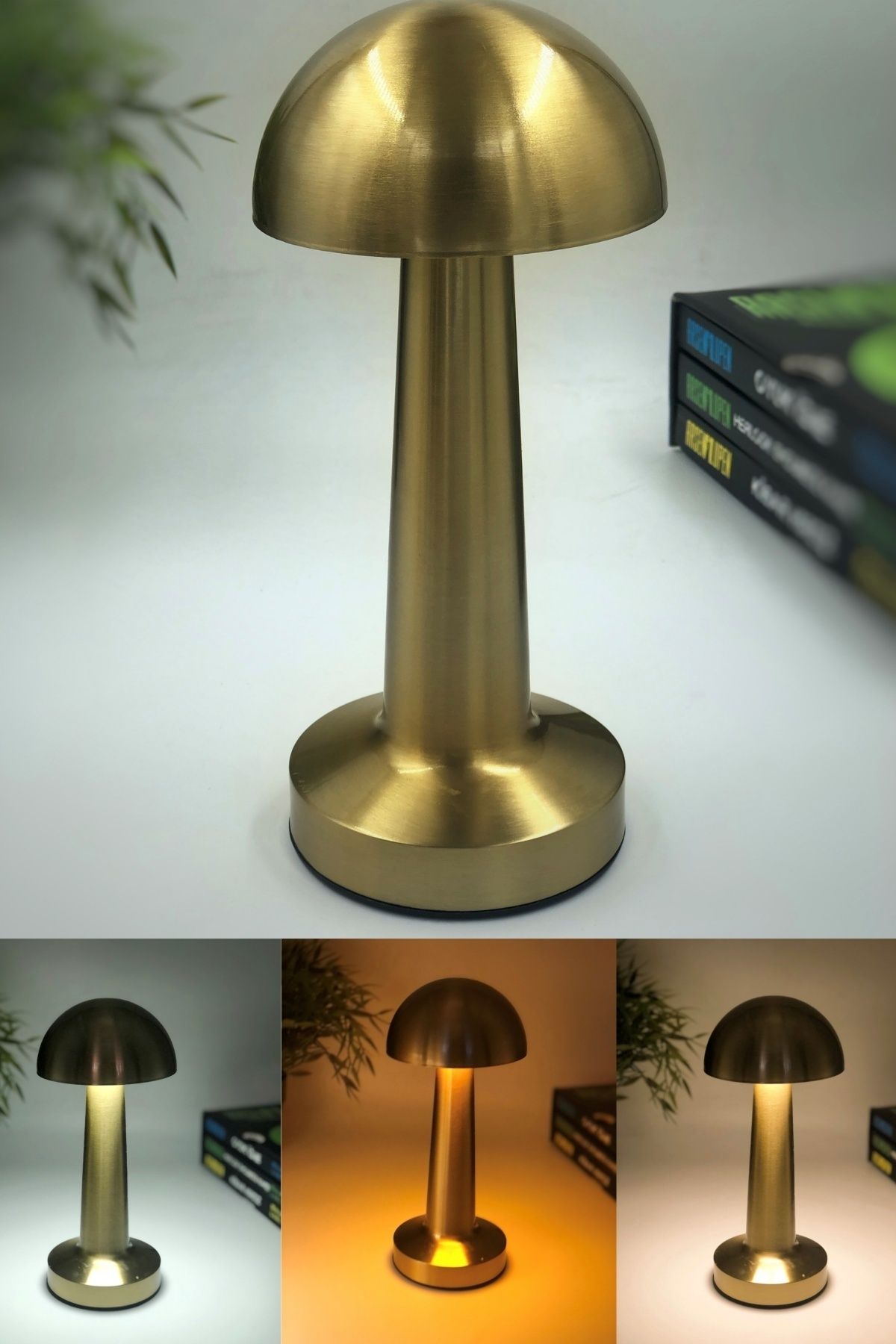 HANGAST Hl-009g Dekoratif Metal Gold Mantar Kablosuz Masa Lambası Ledli 5v 3 Renk Işık Usb Şarjlı