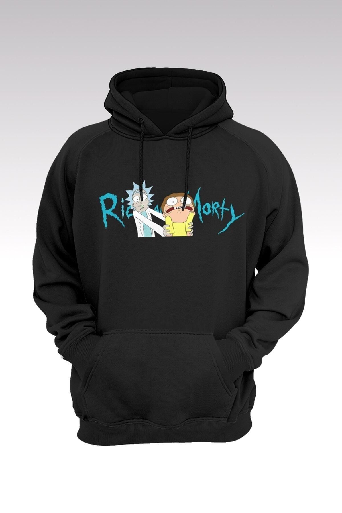 King Crow Rick And Morty 01 Siyah Kapşonlu Sweatshirt - Hoodie