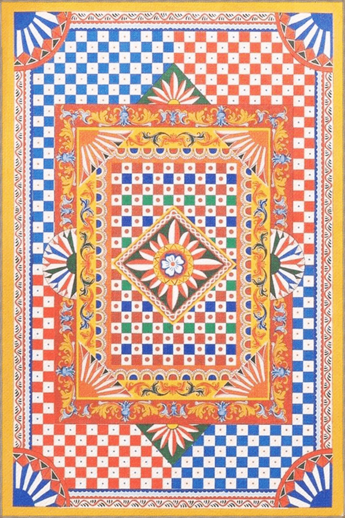 Rugs Modern Halı Summer Koleksiyonu Çok Renkli Leopar Geometrik Desenli Modern Dekoratif Halı 3873