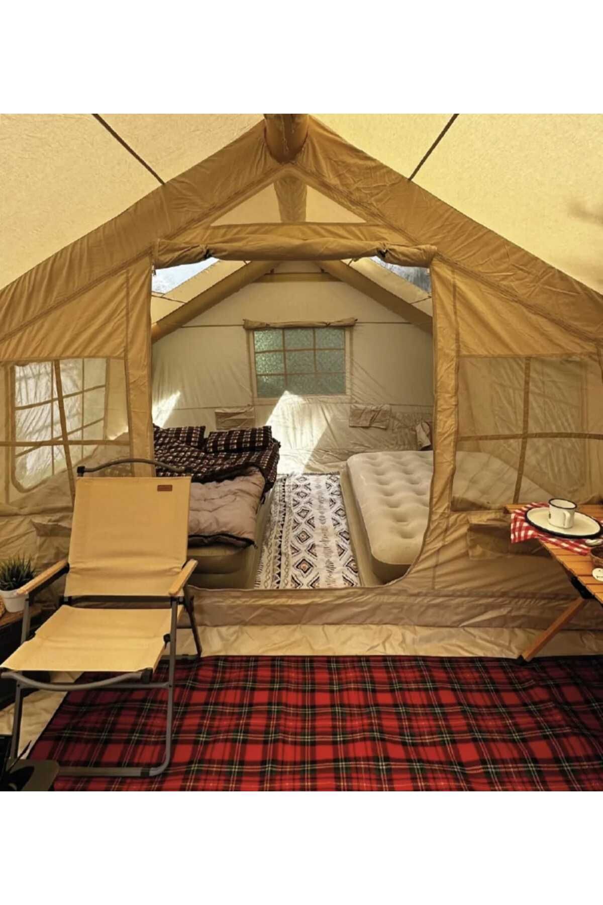 Kılıçaslan Camp Şişme Çadır 17 Metrekare Iç Alan Özel Kanvas Şeffaf Gökyüzü Penceresi Soba Klima Çıkışı