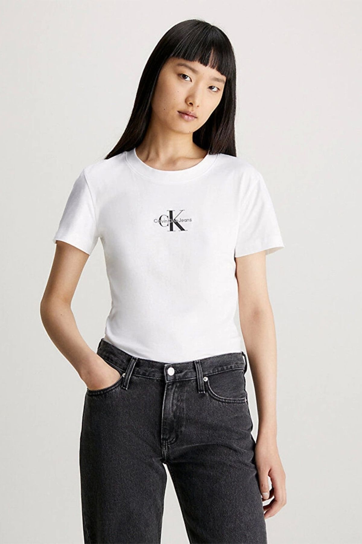 Calvin Klein Monologo Slim Logolu Beyaz T-Shirt