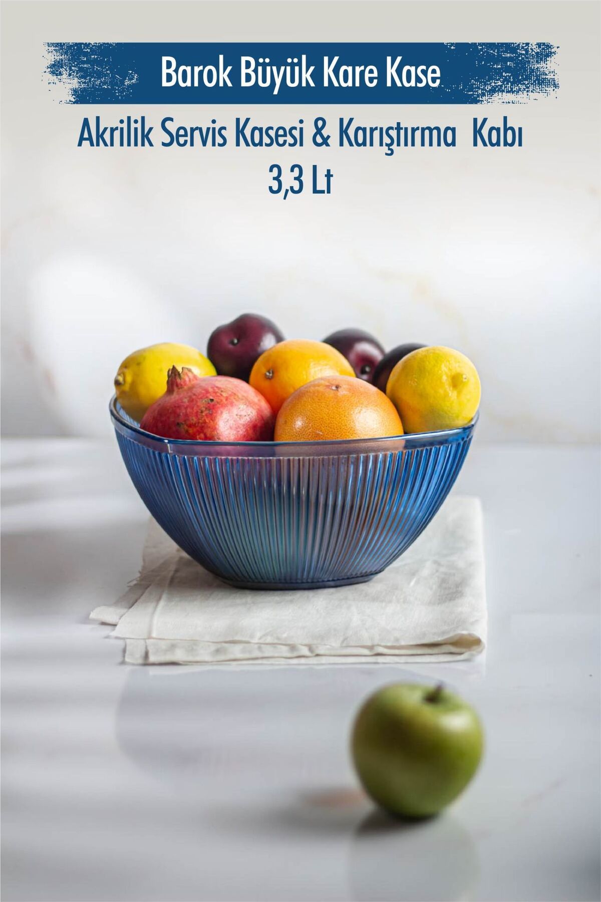 Genel Markalar Akrilik Barok Lacivert Büyük Kare Meyve & Salata Kasesi & Karıştırma Kabı / 3,3 Lt  (CAM DEĞİLDİR)
