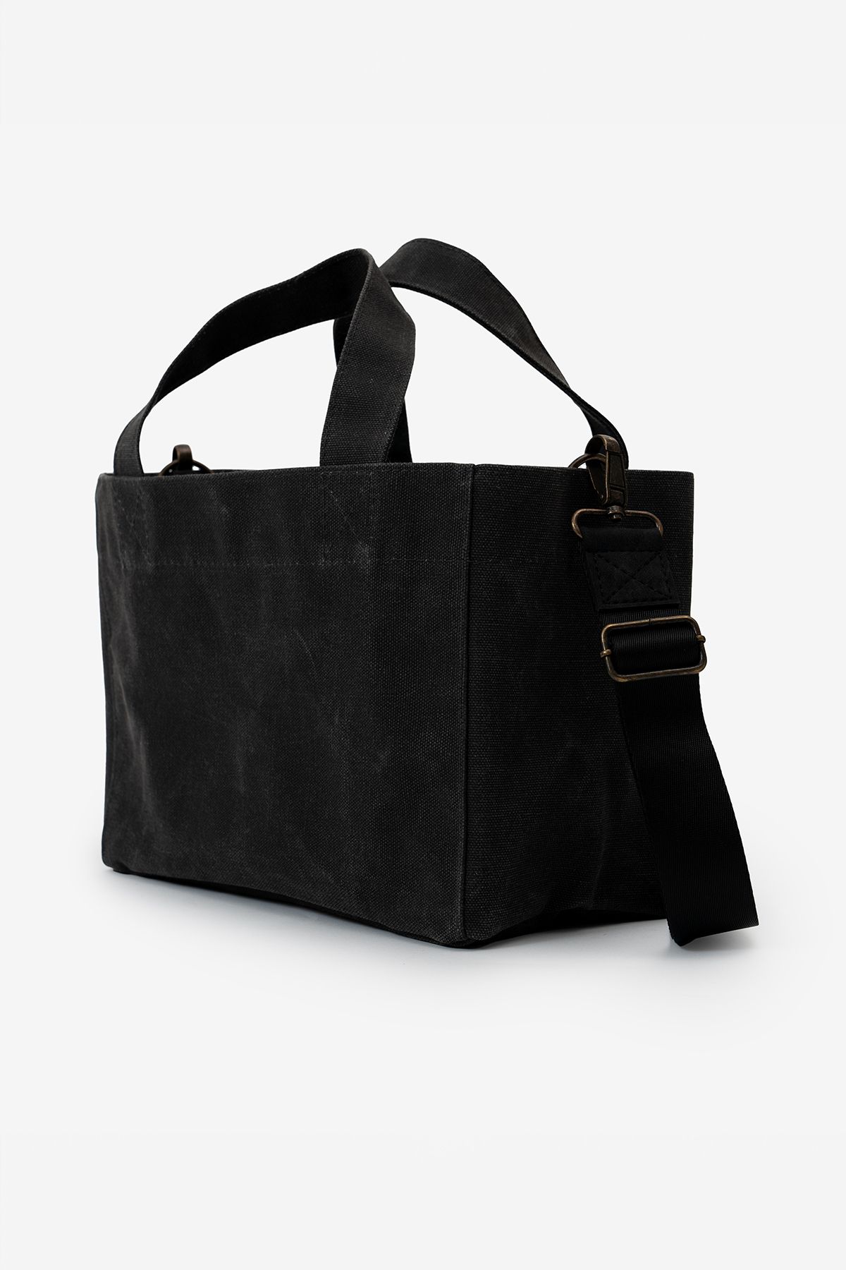 Goo Leather Goods Kadın Siyah Kanvas Askılı Omuz ve El Çantası Tote Bag Günlük Kullanım