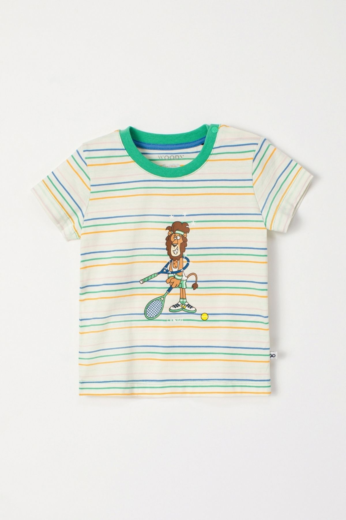 Woody Pamuklu Erkek Bebek Pijama-Pss - 910-Aslan Temalı Çizgili Ekru