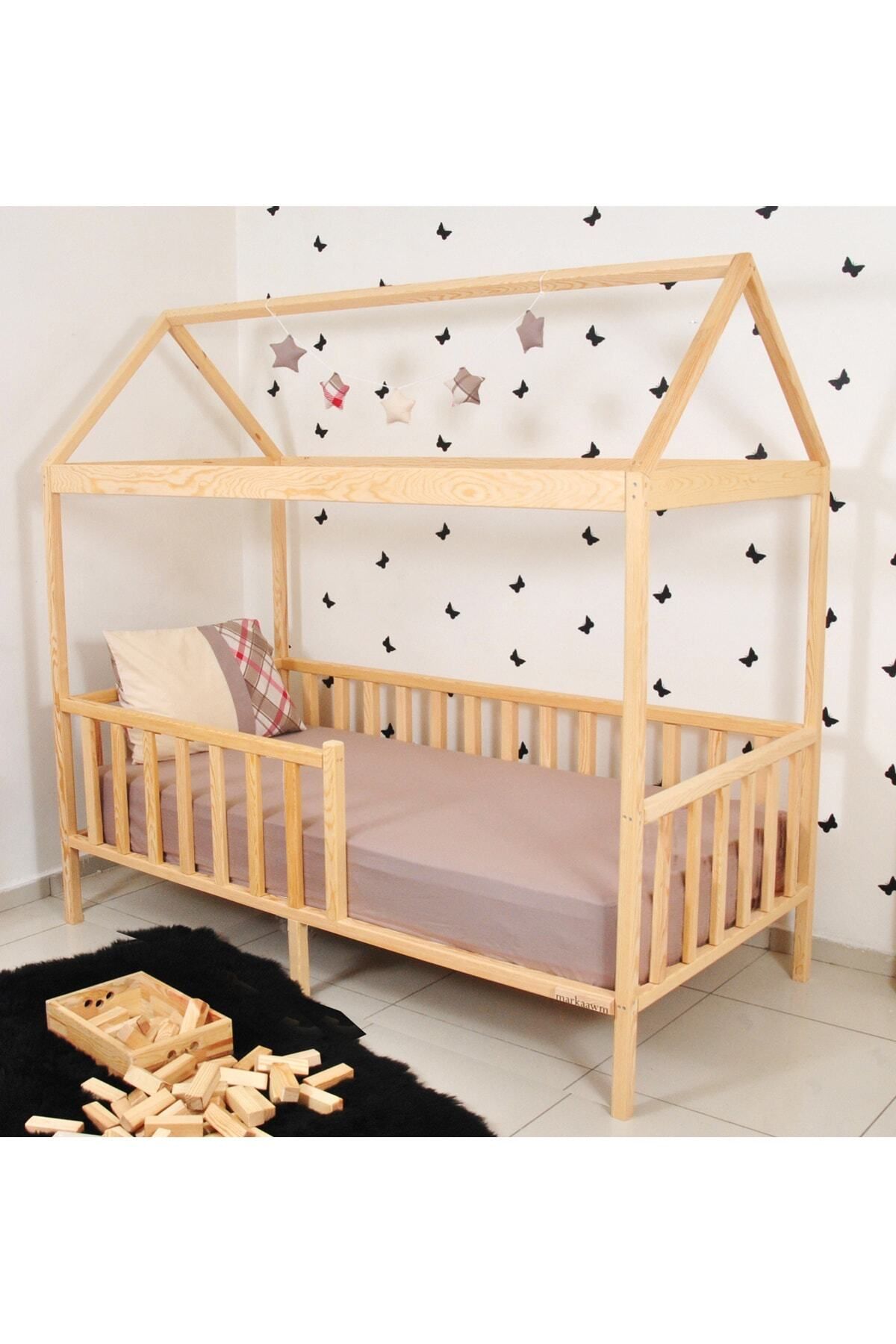 MiniWood Montessori Yatak Çocuk Yatak Bebek Karyola Doğal Çam Beşik Damla