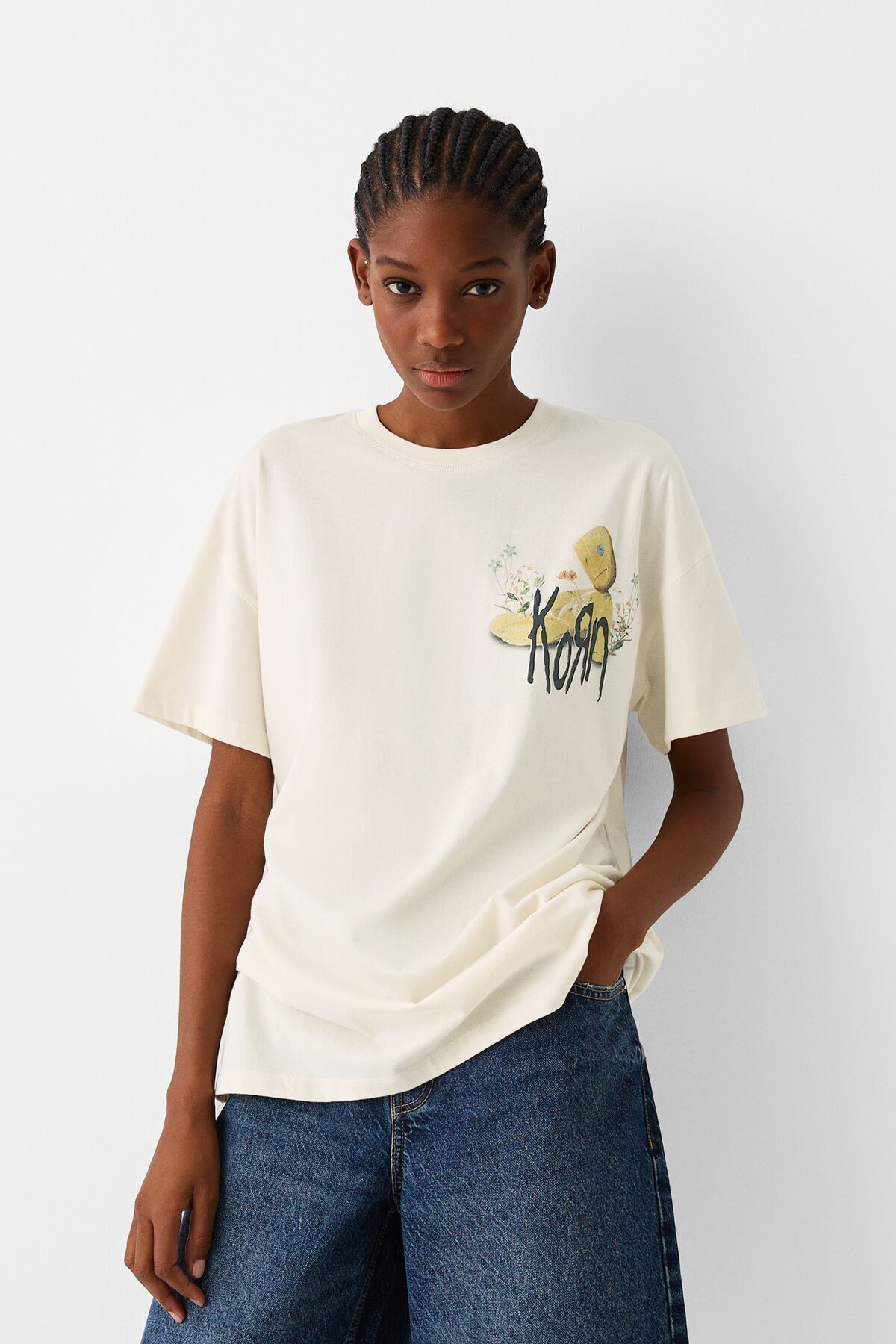 Bershka Kısa kollu Korn baskılı t-shirt