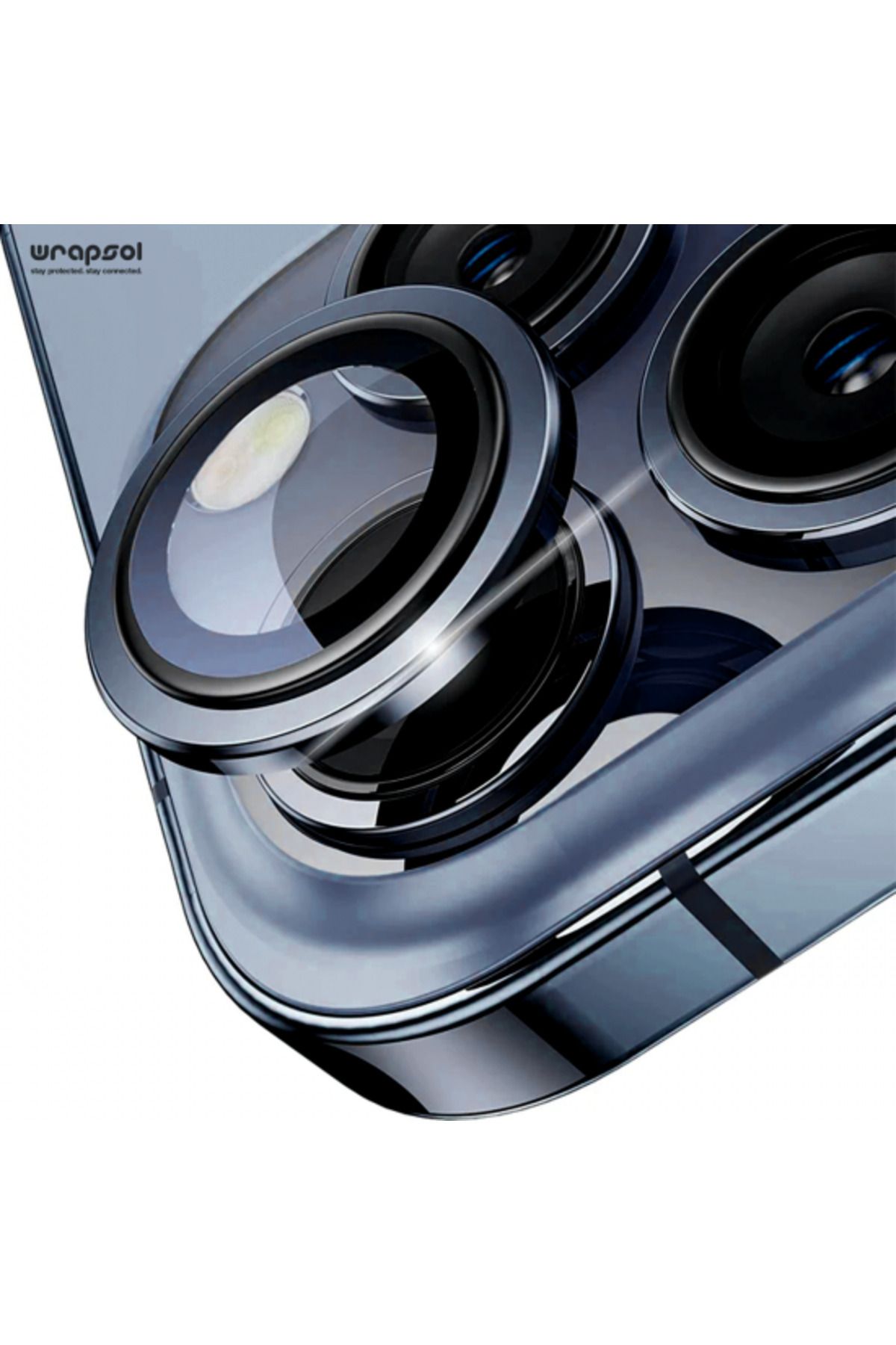 Wrapsol Iphone 15 Pro Max Kamera Lens Koruyucu Mavi Titanyum Kolay Uygulama Aparatlı