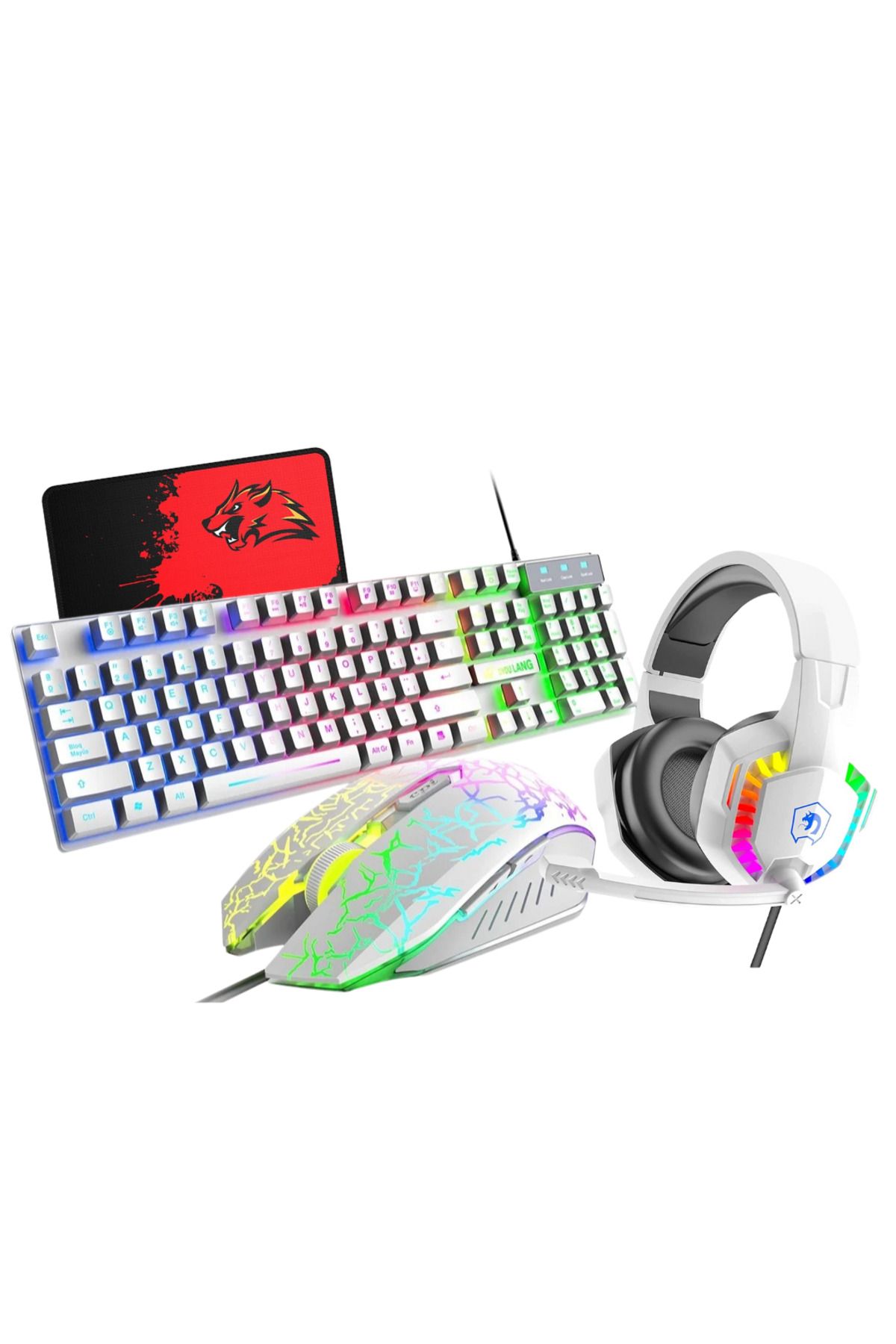 ZIYOULANG T11 Gaming Oyuncu Klavye Mouse Mousepad Oyuncu Kulaklığı 4in1 Set Karbon Türkçe Q Rgb Işıklı