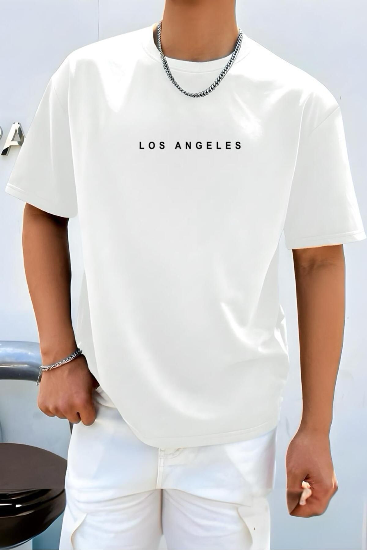 Oksit Los Angeles Ön Baskılı Bisiklet Yaka Erkek Tshirt