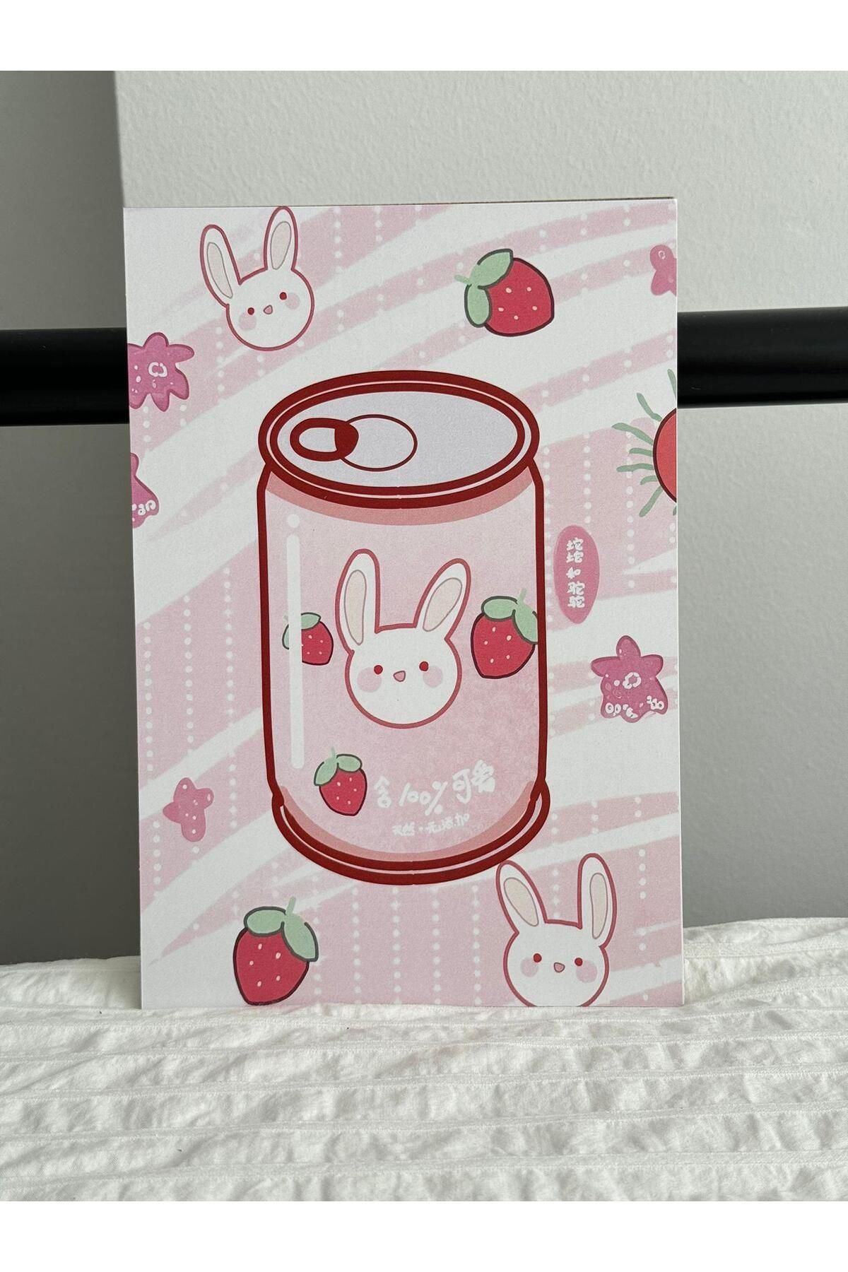 Planet Butik Rabbit Strawberry Juice Ahşap Poster