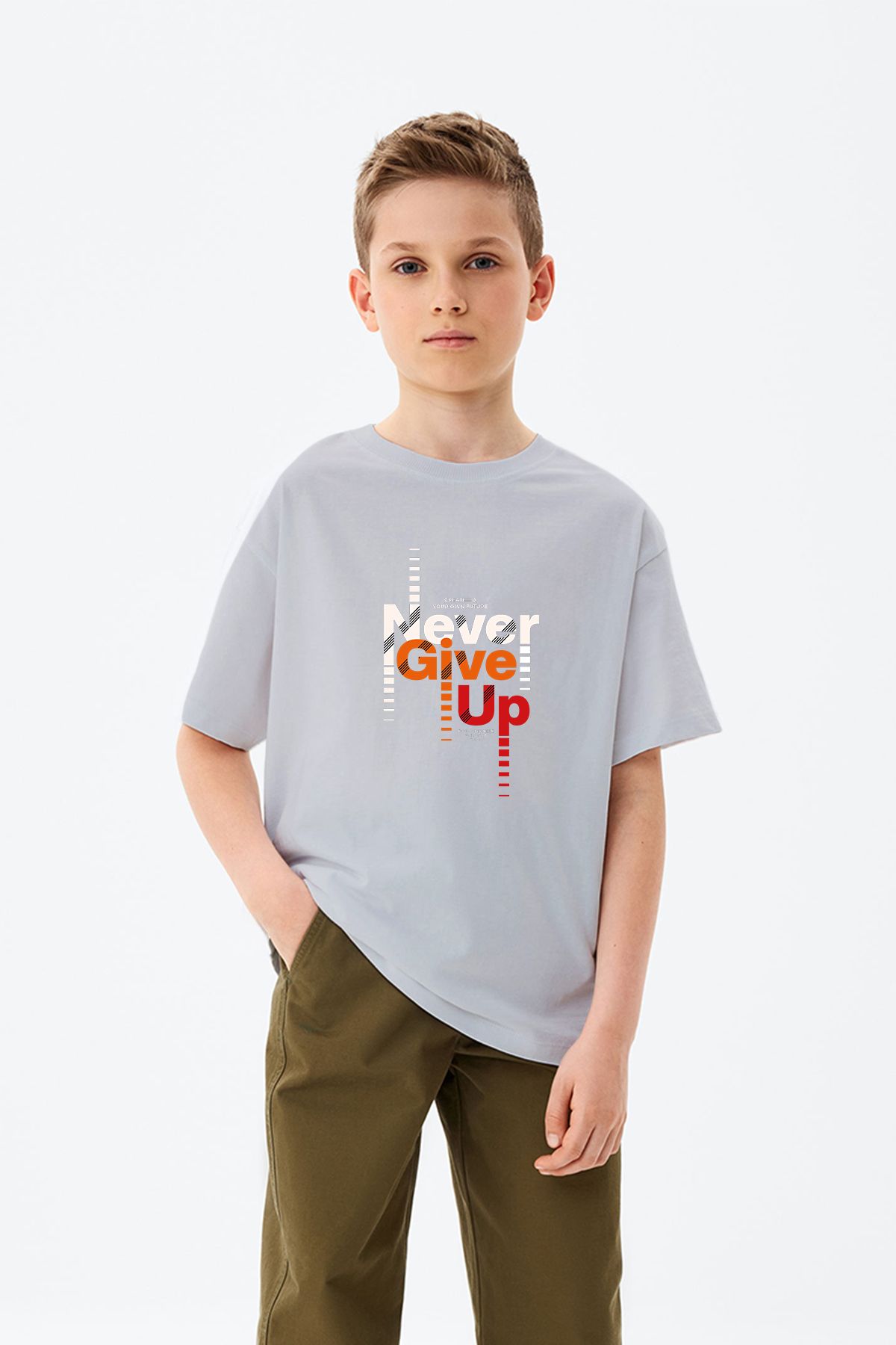 ADABEBEK Asla Pes Etme Baskılı Renkli Baskılı Erkek Çocuk Tişört