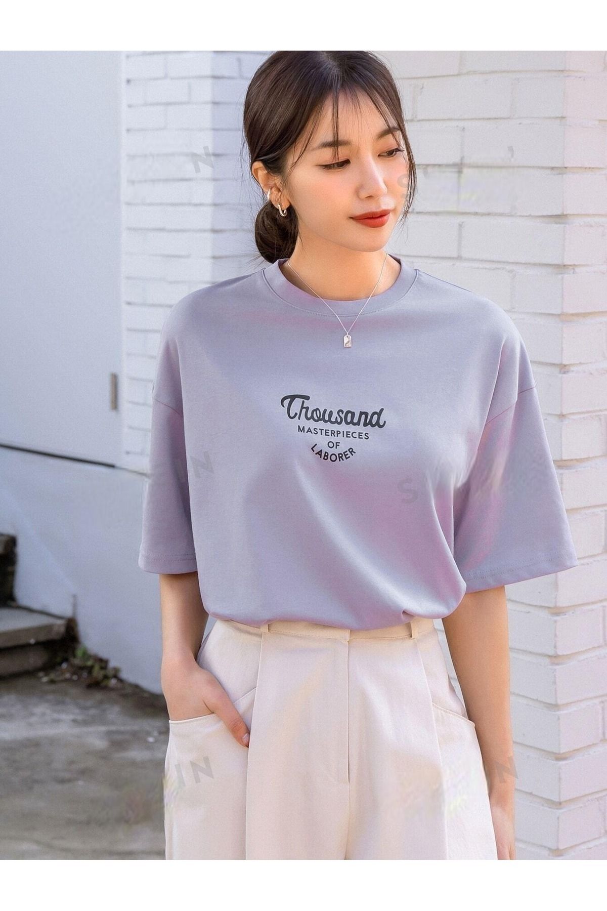 PALPİTO Kadın Lila Thousand Baskılı Oversize T-Shirt