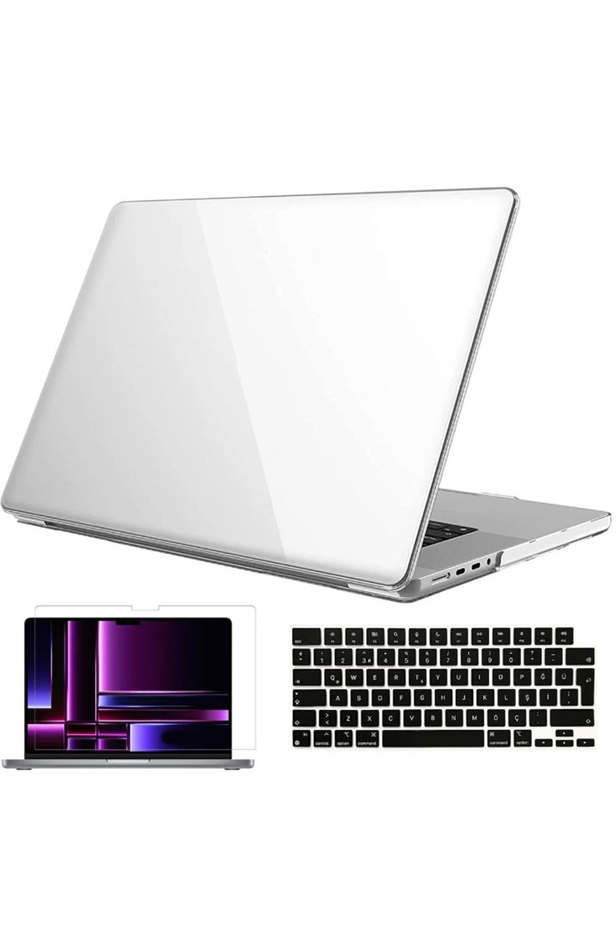 Nezih Case Apple Macbook Air 2024 15 Inç M3 Çip A3114 Alt Üst Kılıf / Klavye Kılıfı / Ekran Koruyucu Film Seti