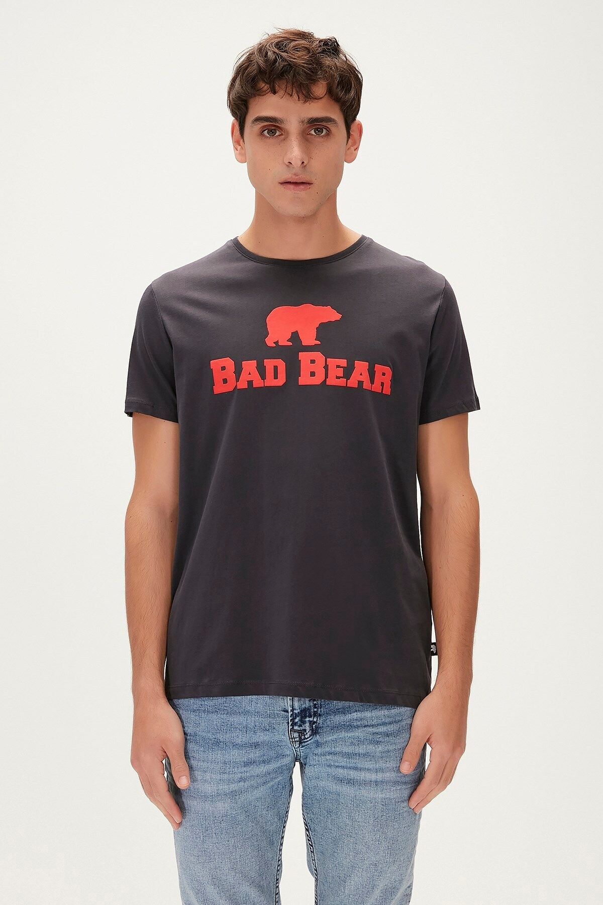Bad Bear Bear Tee Ks T-shirt Antrasit Logo Baskılı King Size Erkek Tişört