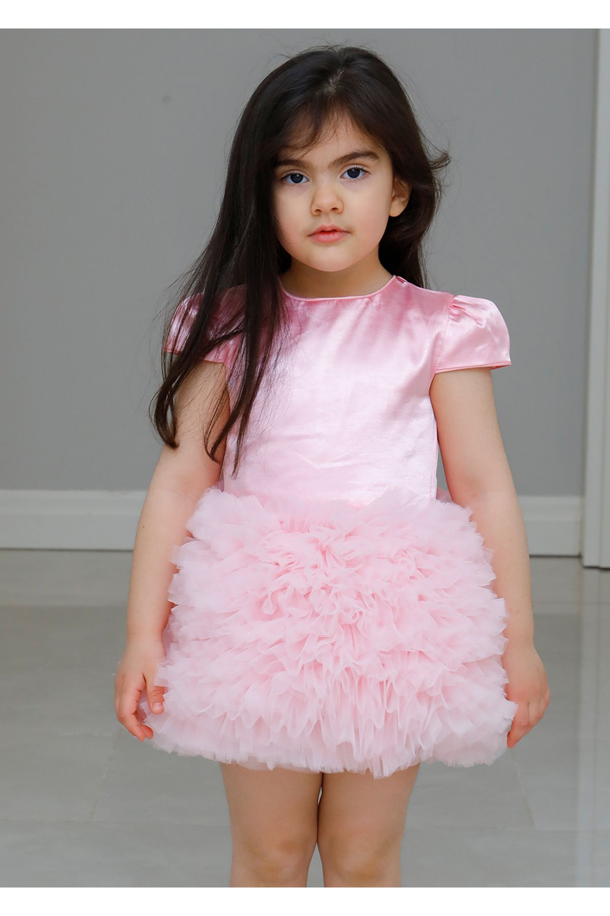Mika Bebek & Çocuk Kız Çocuk Özel Gün Simli Kabarık Fiyonk Detay Pembe Tütü Elbise