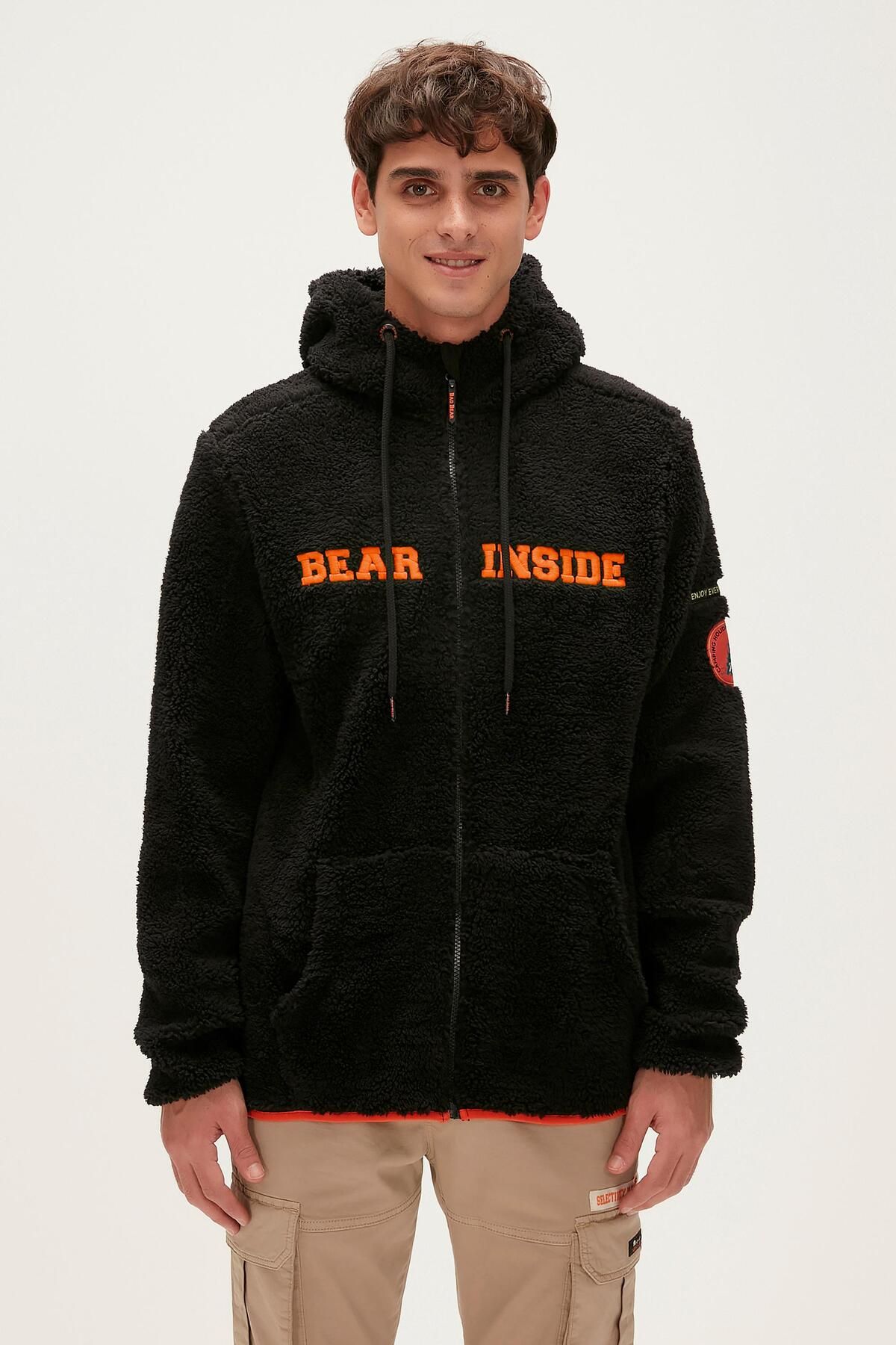 Bad Bear Shaggy Plush Full-zip Siyah Peluş Erkek Kapüşonlu Sweatshirt
