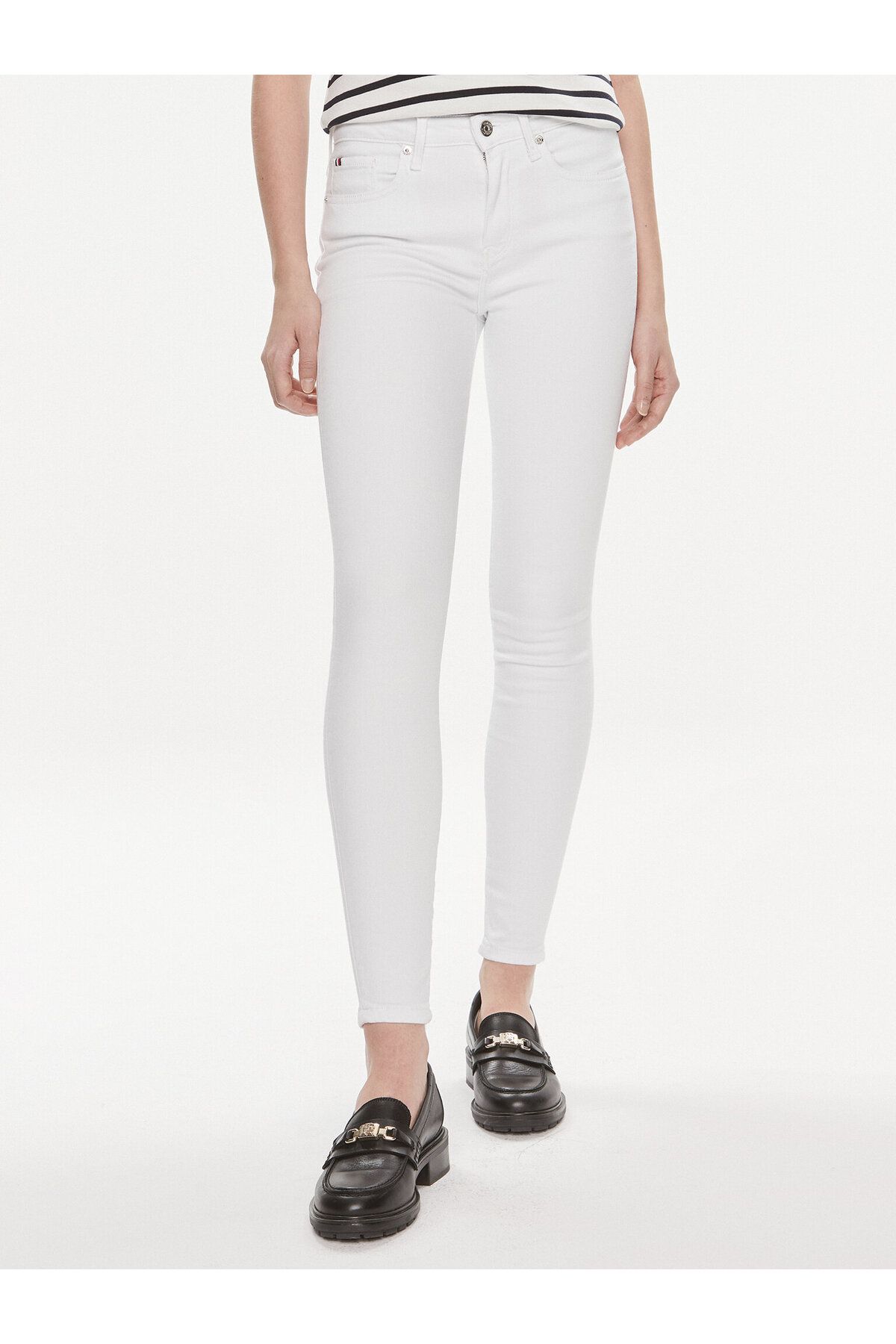 Tommy Hilfiger Kadın Denim Kumaş  Normal Bel Düz Model Beyaz Jeans WW0WW41295-YCF