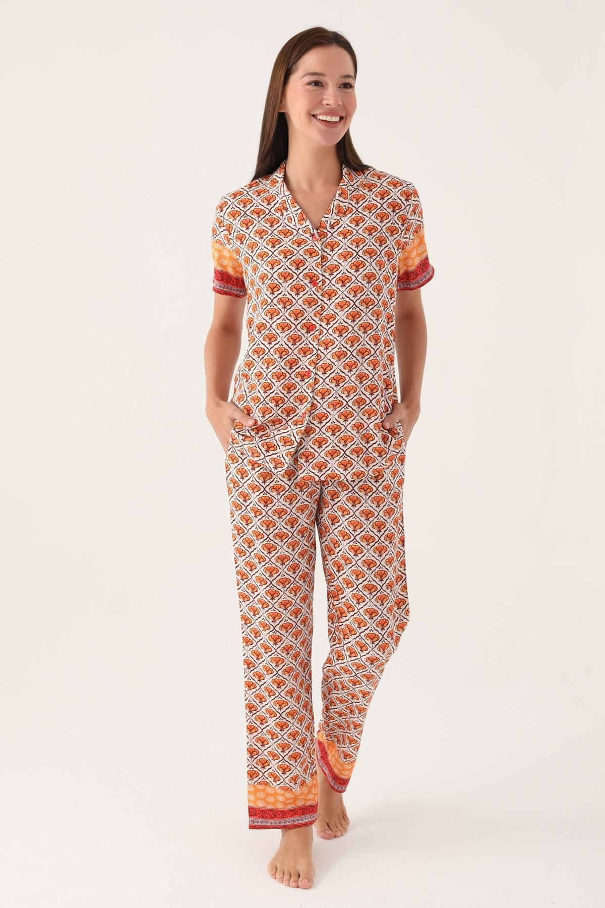 Pierre Cardin Önden Düğmeli Yazlık Gömlek Pijama Takımı