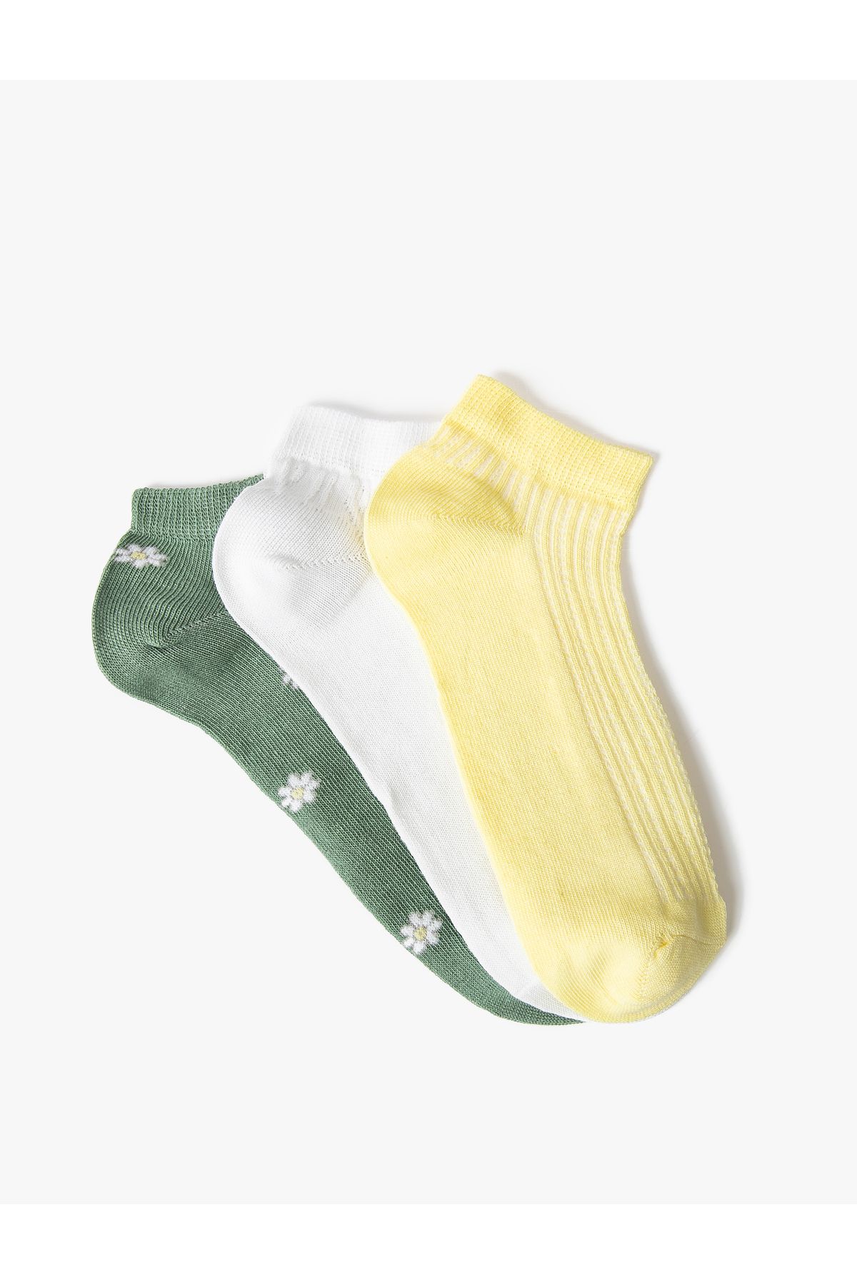 Koton 3'lü Patik Çorap Seti Çiçek Desenli Çok Renkli