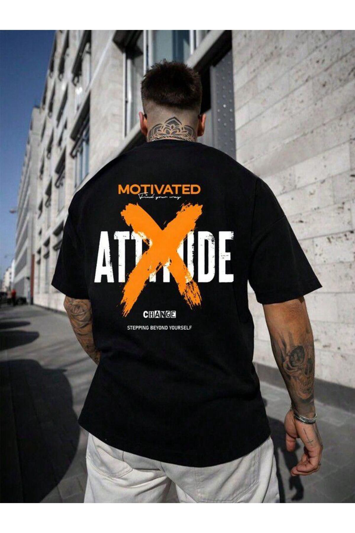 AFROGİYİM Unisex Motivated Attitude X Sırt Baskılı Oversize T-shirt