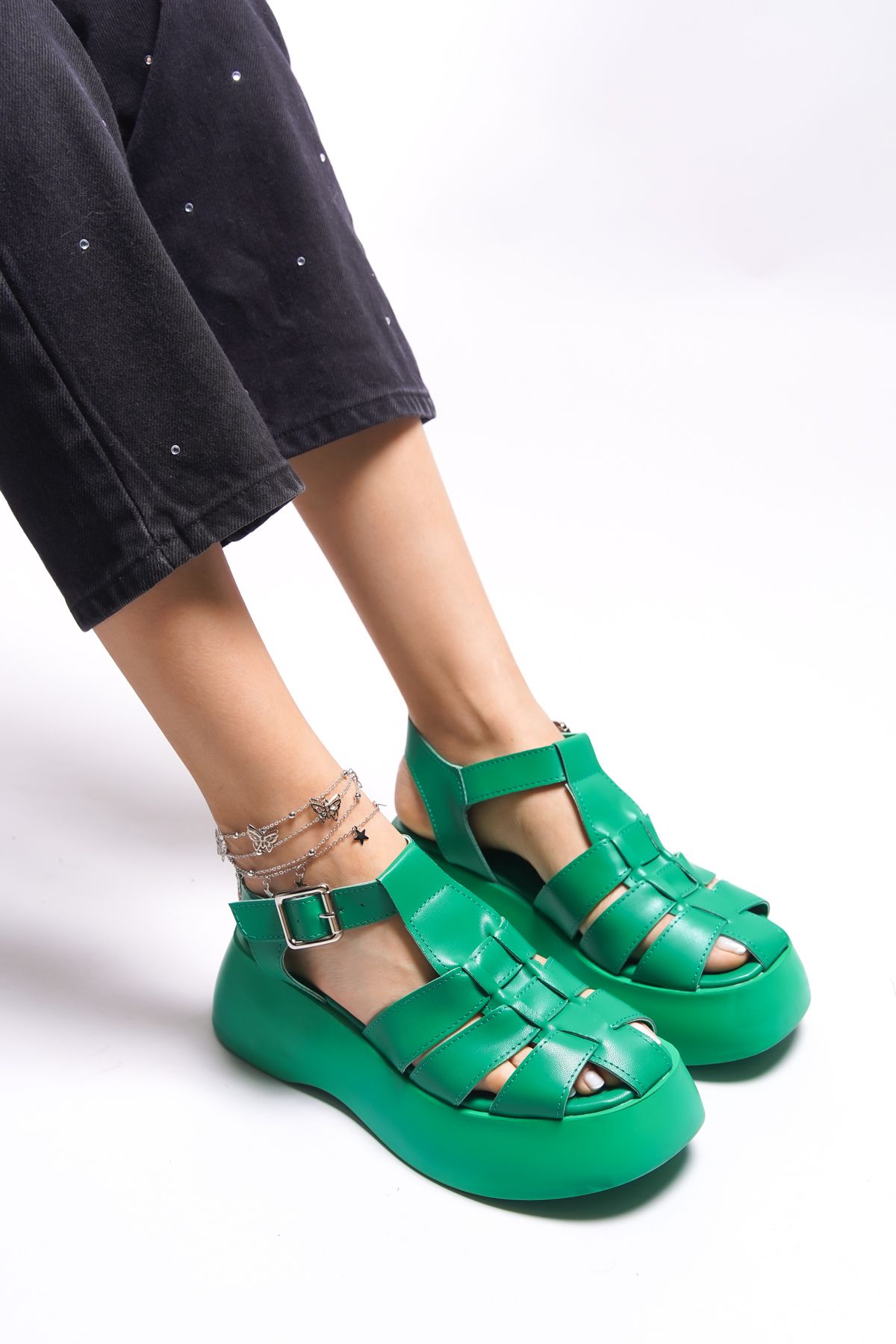 Riccon Felsalin Kadın Sandalet 0012800 Yeşil Cilt