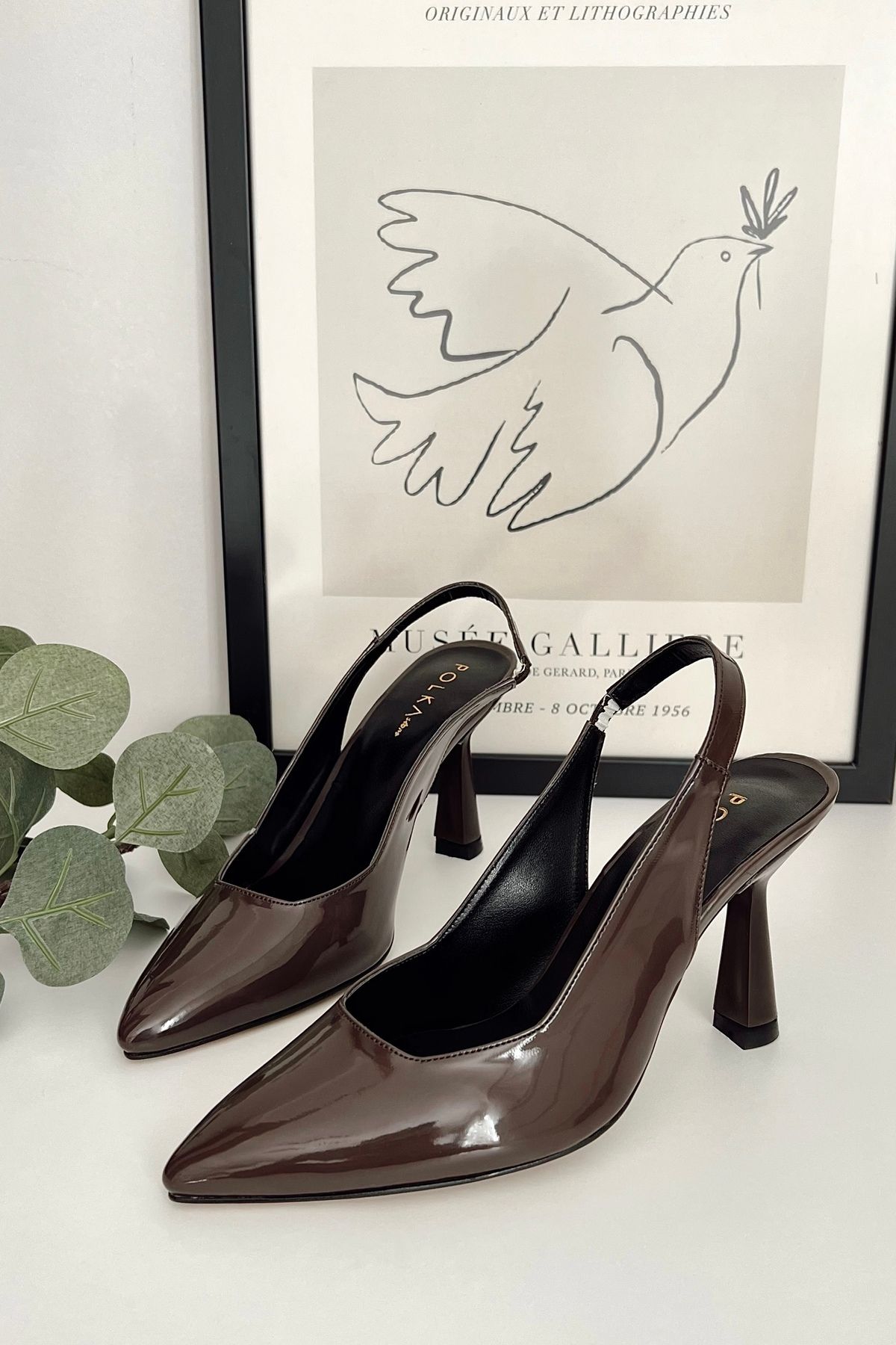 POLKA STORE Spark Rugan Kahverengi Sivri Burun Arka Açık Stiletto Abiye Topuklu Kadın Ayakkabı