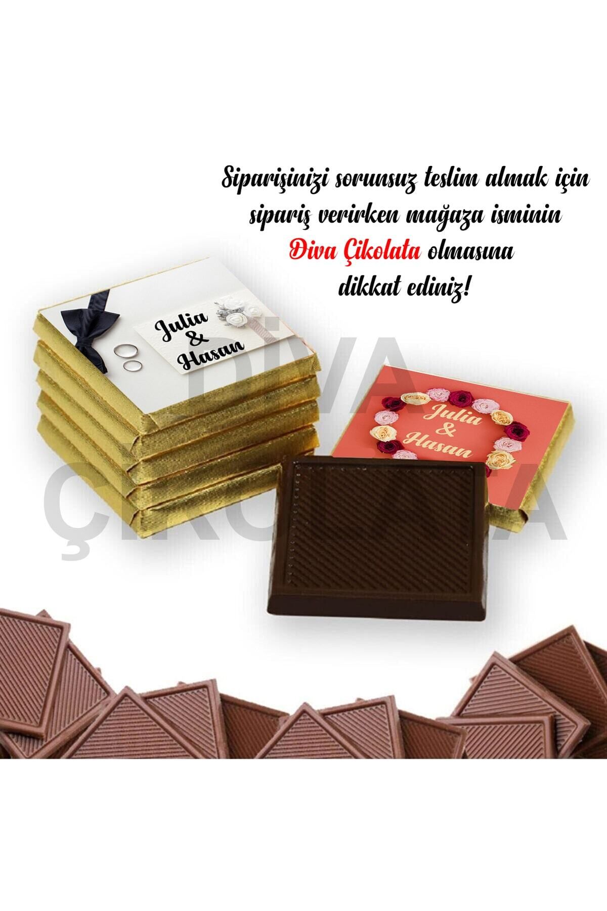 Diva Çikolata Söz Nişan Nikah Çikolatası 50 Adet Madlen Çikolata Altın