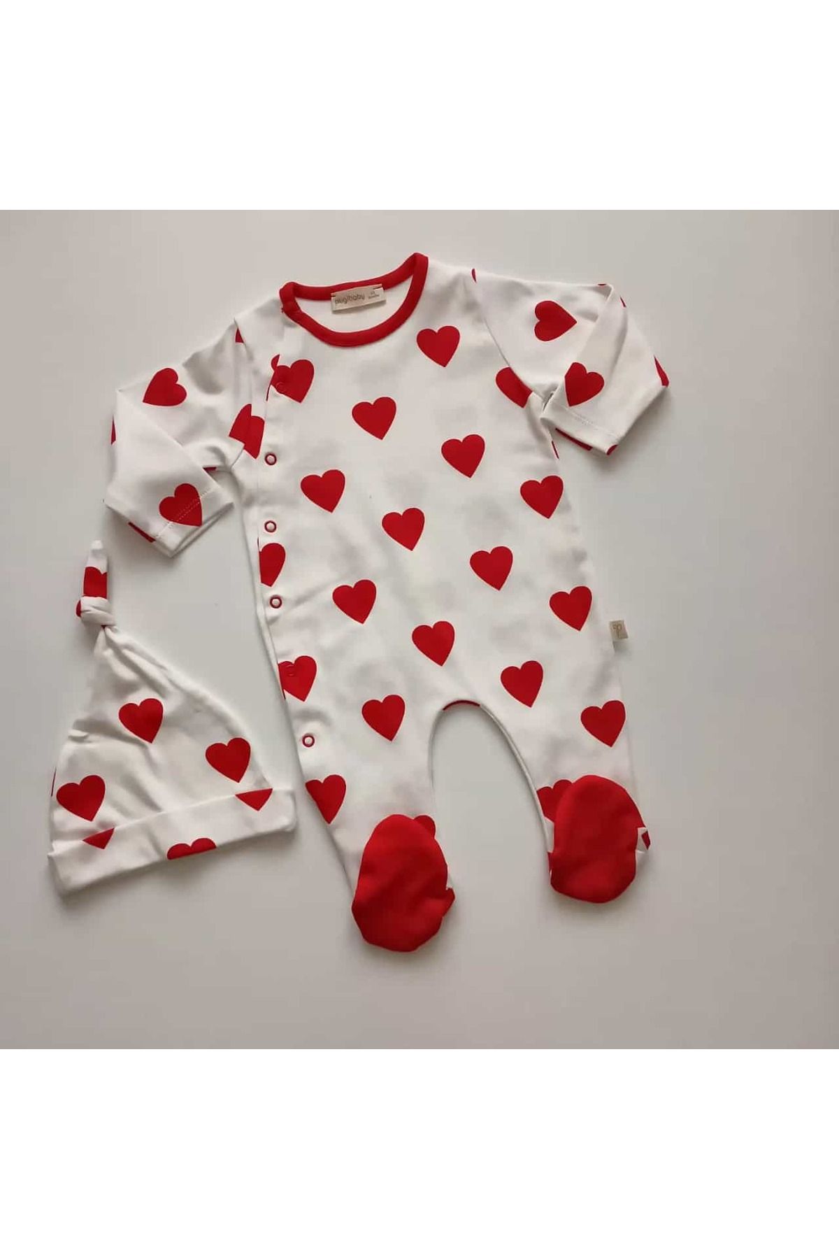 Pugi Baby Kız Bebek Kalp Desenli 2'li Tulum