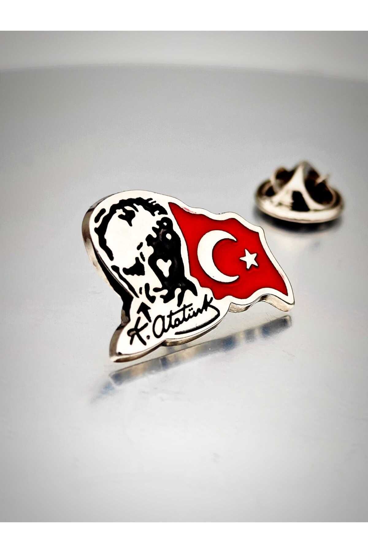 YÖRÜK TASARIM Atatürk&Bayrak Yaka Rozeti Krom Kaplama