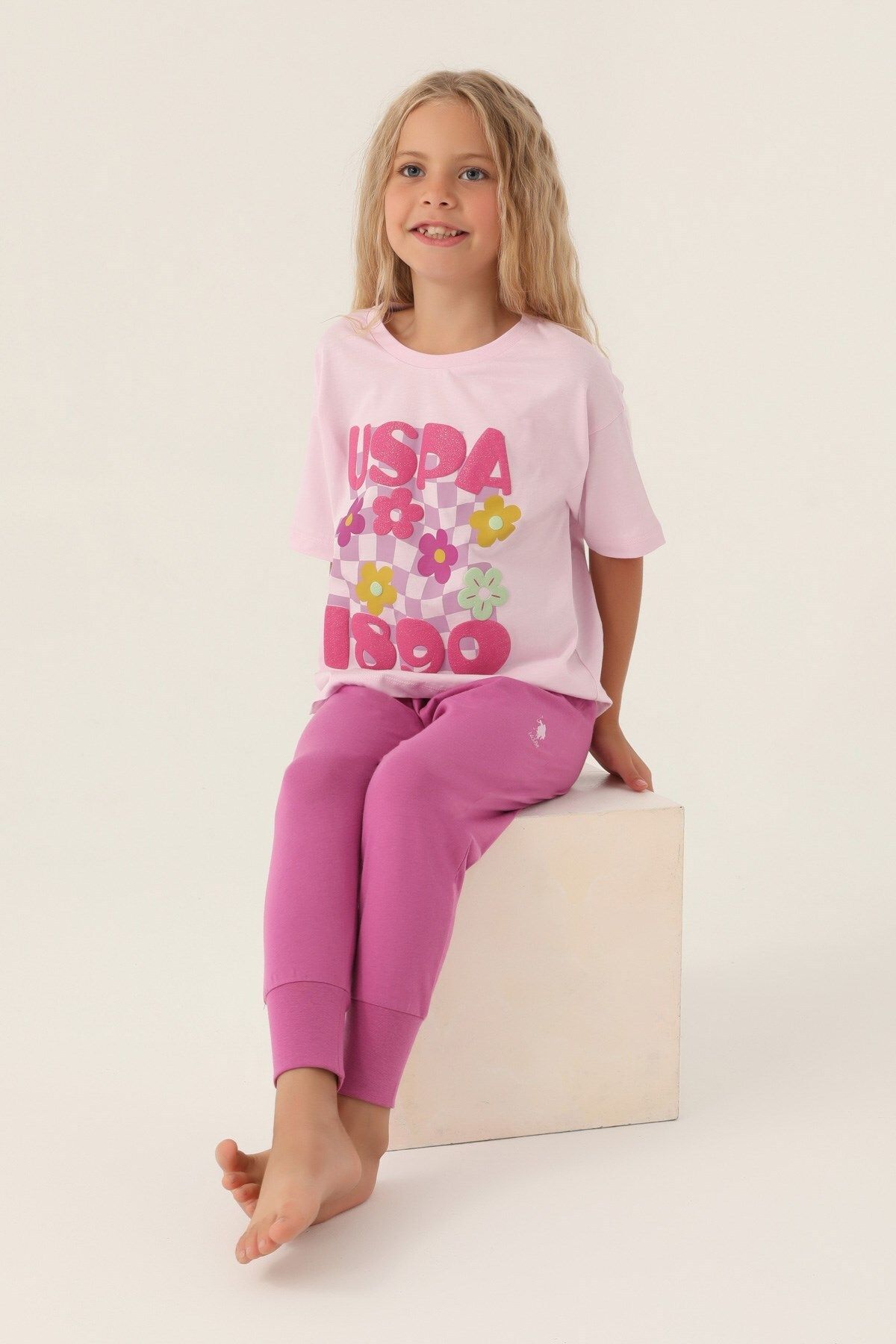 U.S. Polo Assn. U.S. Polo Assn. Printed Kız Çocuk Kısa Kol Pijama Takımı