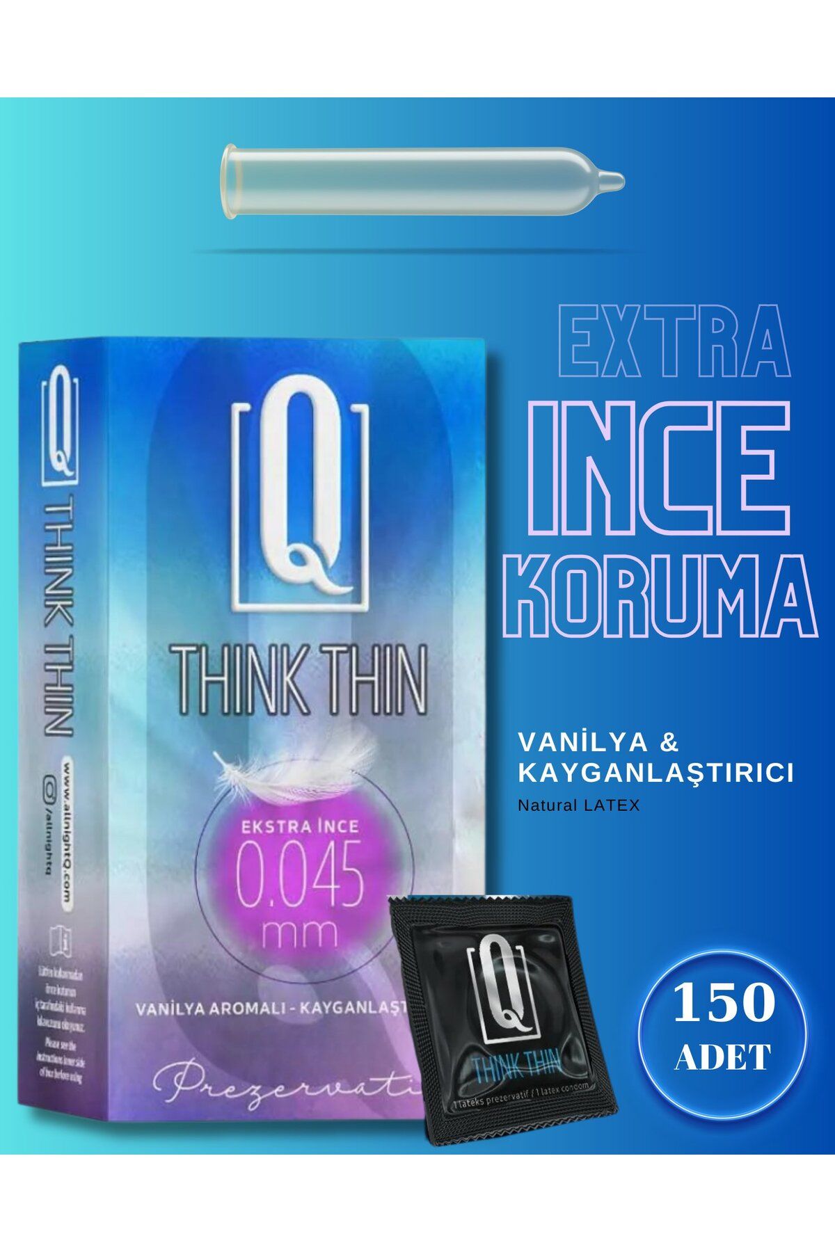 Q LIQUIDS Extra İnce ve Vanilya Oromalı 150 Adet Prezervatif Kayganlaştırıcılı Condom