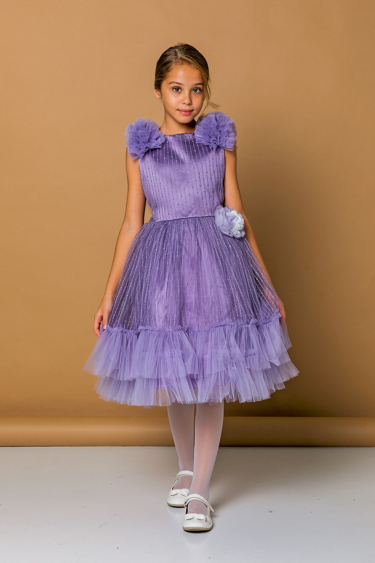 Daisy Ponponlu simli tüllü kız çocuk abiye elbise