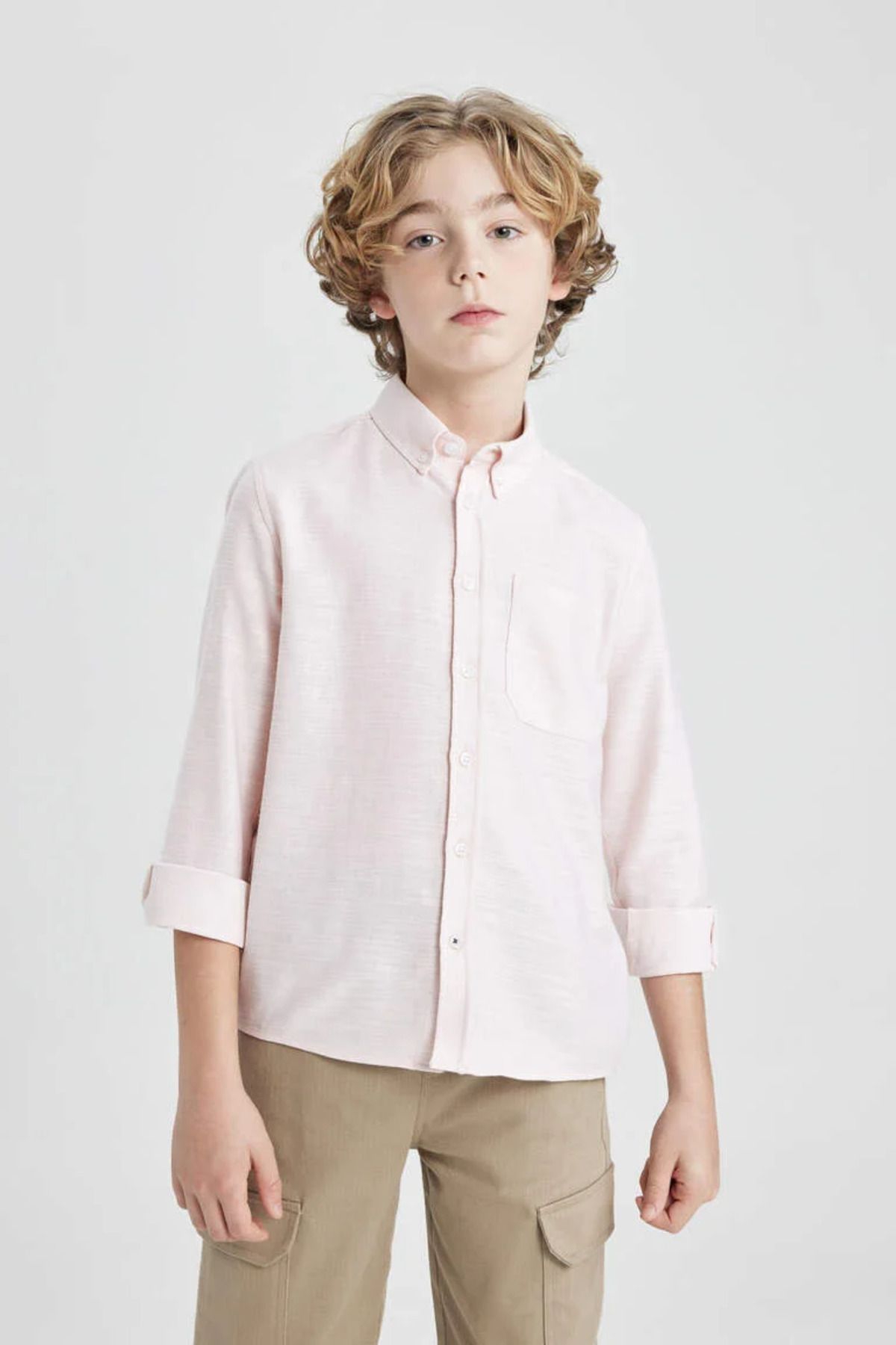 Defacto Erkek Çocuk Polo Yaka Oxford Uzun Kollu Gömlek