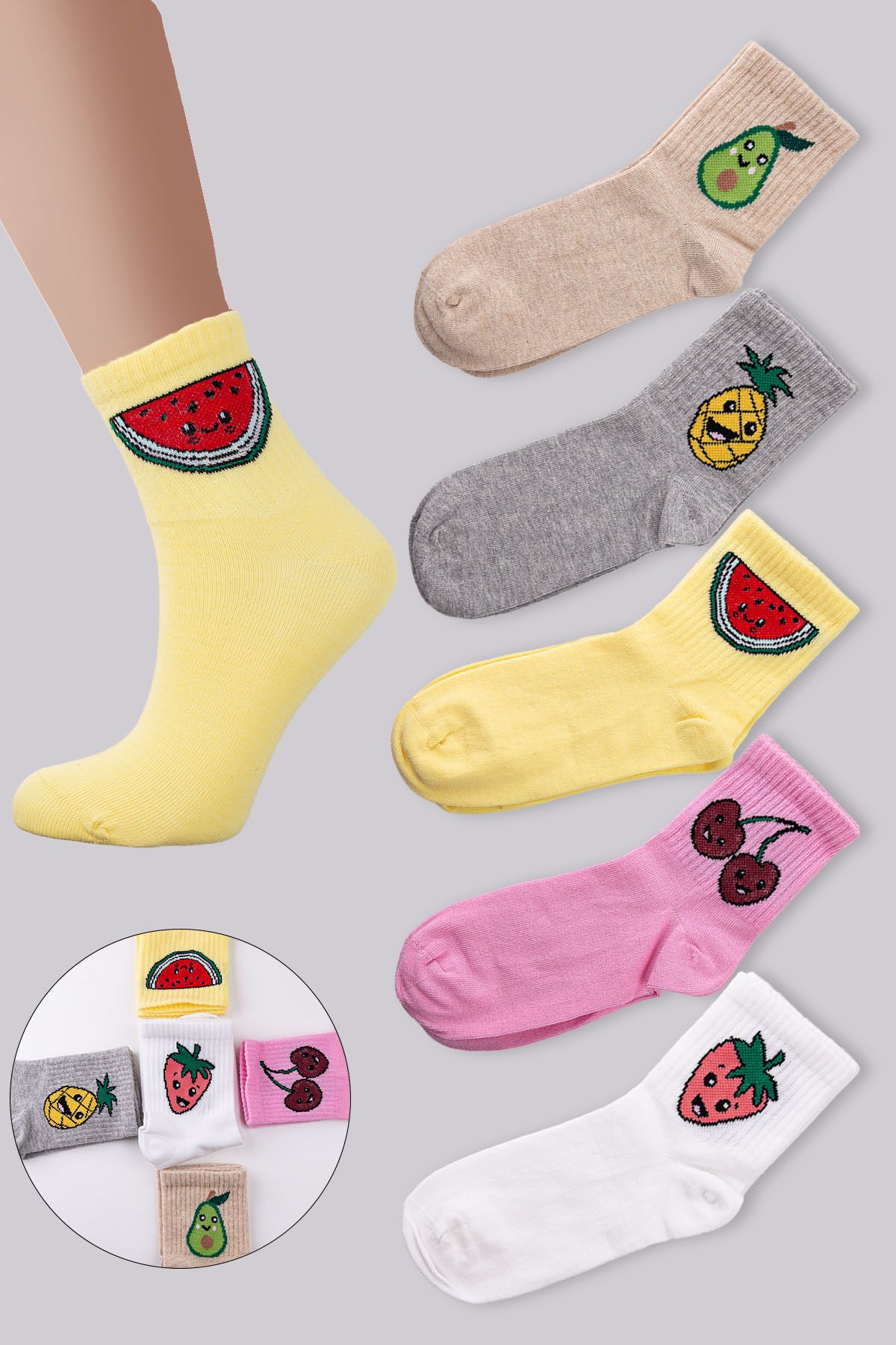 Bross Tülip Meyveler Pamuk Karışık Kadın12li Soket Çorap