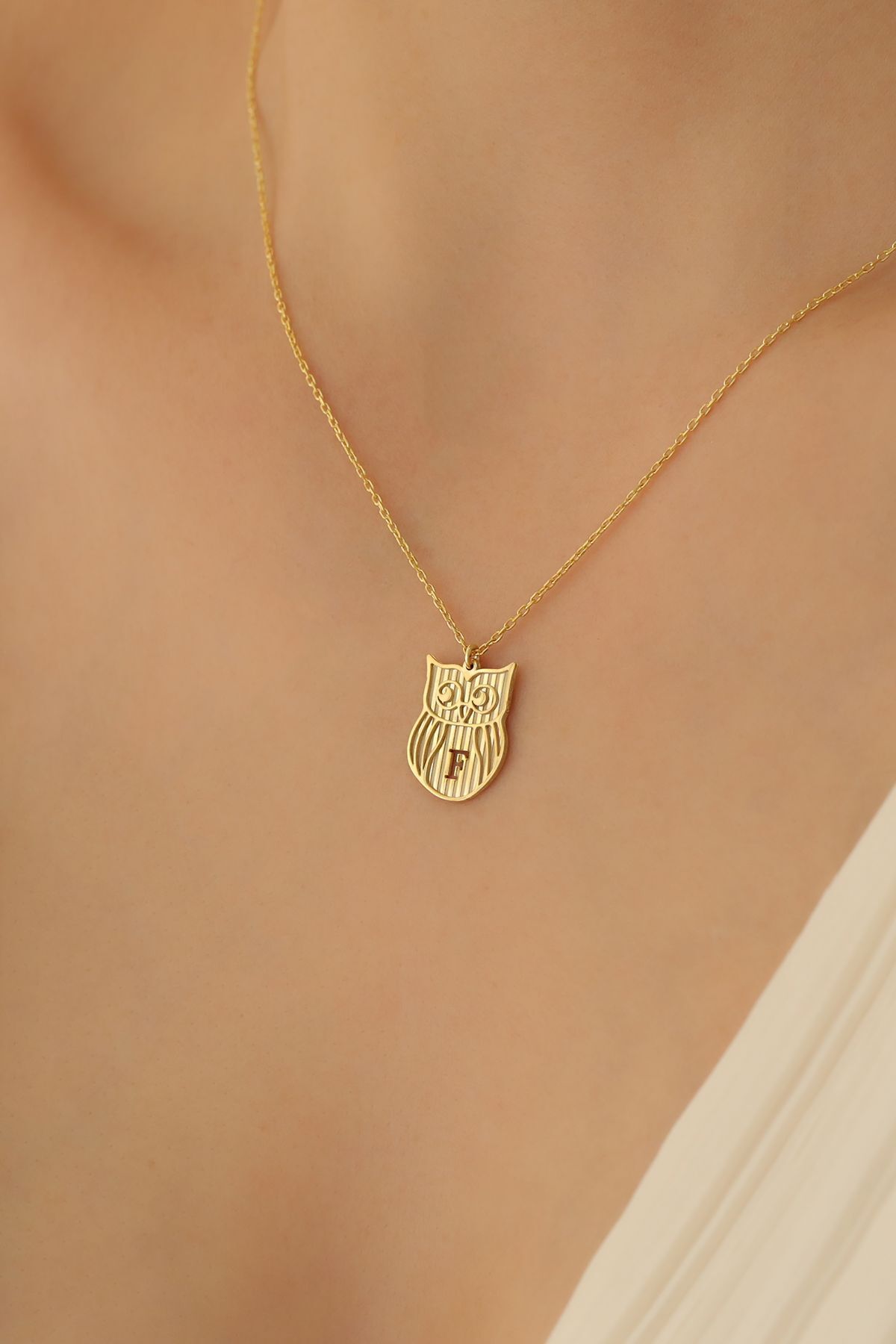 Nox Jewelery 925 Ayar Gümüş Origami Desen Harf Yazılı Baykuş Kolye Gold