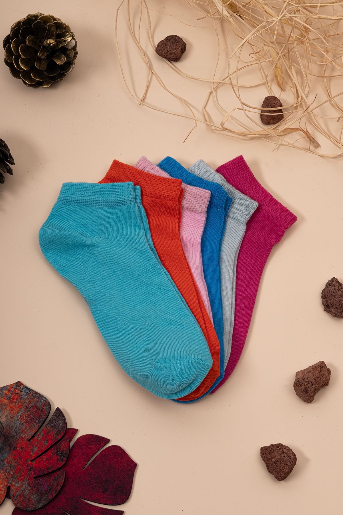 HİTRA Tekstil 6'lı Renkli Kadın Penye Patik Çorap