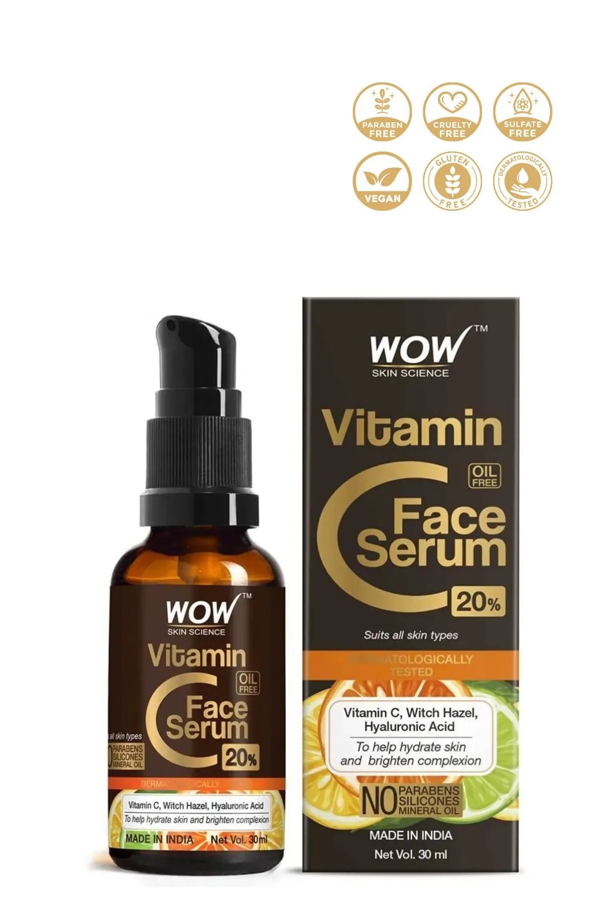 WOW Skin Science C Vitamini Cilt Serumu-%20 Saf C Vitamini-aydınlatıcı,güneş Hasarı, Cilt Onarımı, Koyu Lekeler, 30ml